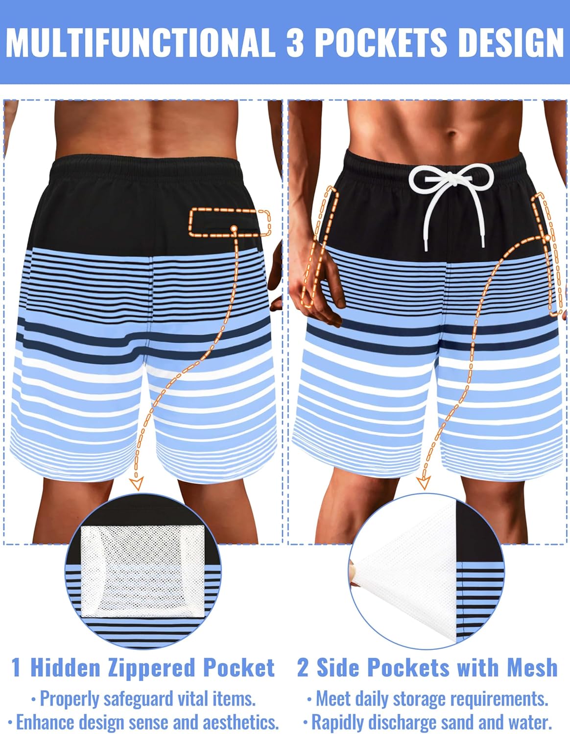 Sarfel Mens Swim Trunks with Compression Liner 9'' Quick Dry Mens Bathing Suit 9 Inch Inseam Men's Board Shorts Men Swimsuit - Image 2