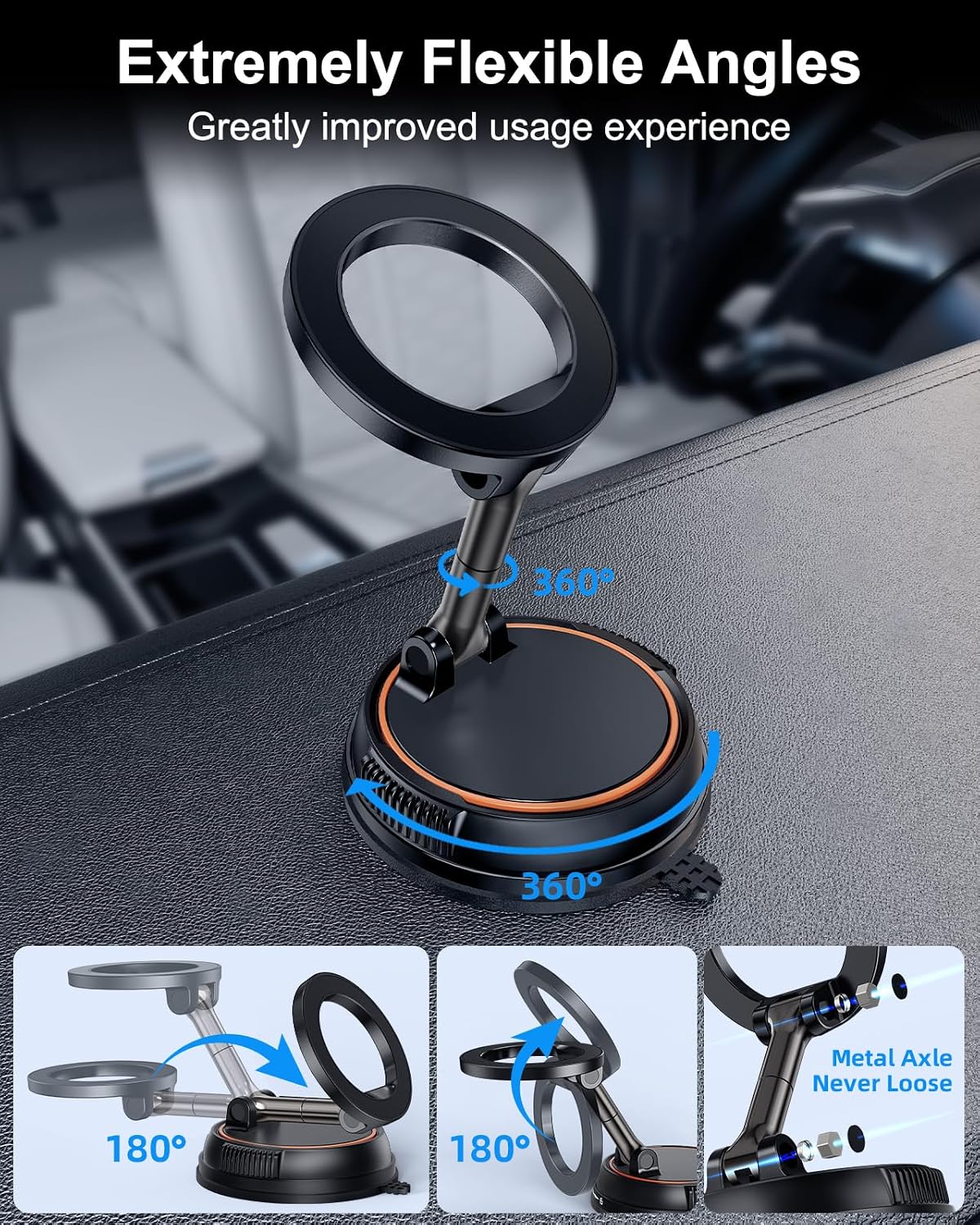 Vacuum Phone Holder for Car Dashboard Navigation Phone Holder Mount Magnetic, 360 Rotatable Hands Free Magsafe Car Mount Suction for Dash Windshield iPhone 16 Samsung Google Android