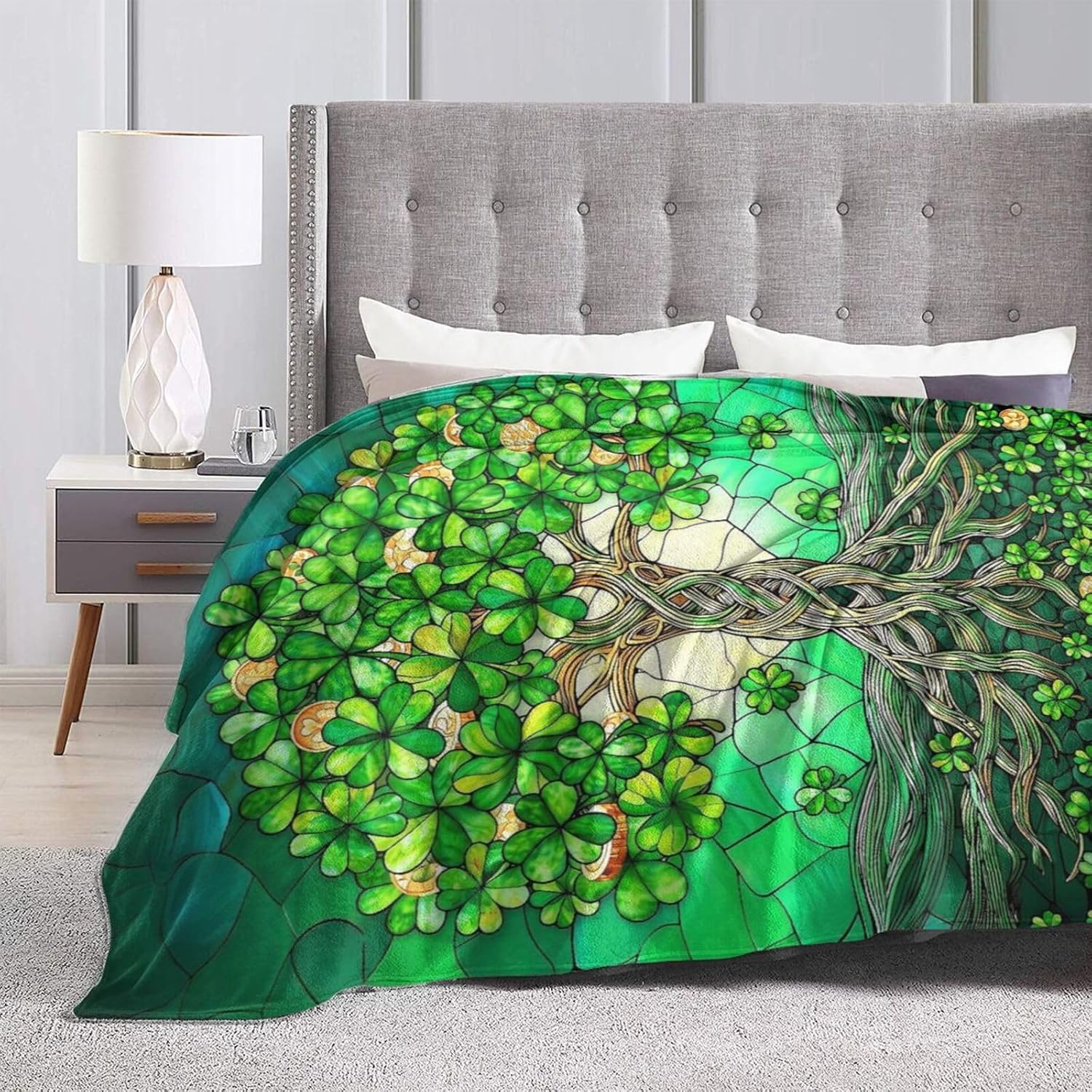 Clover Tree Cozy Flannel Fleece Decorative Throw Blanket, Lightweight Soft Sofa Bed Cover Blanket As Housewarming Gift for Indoor Home Use 40"X30" image 4