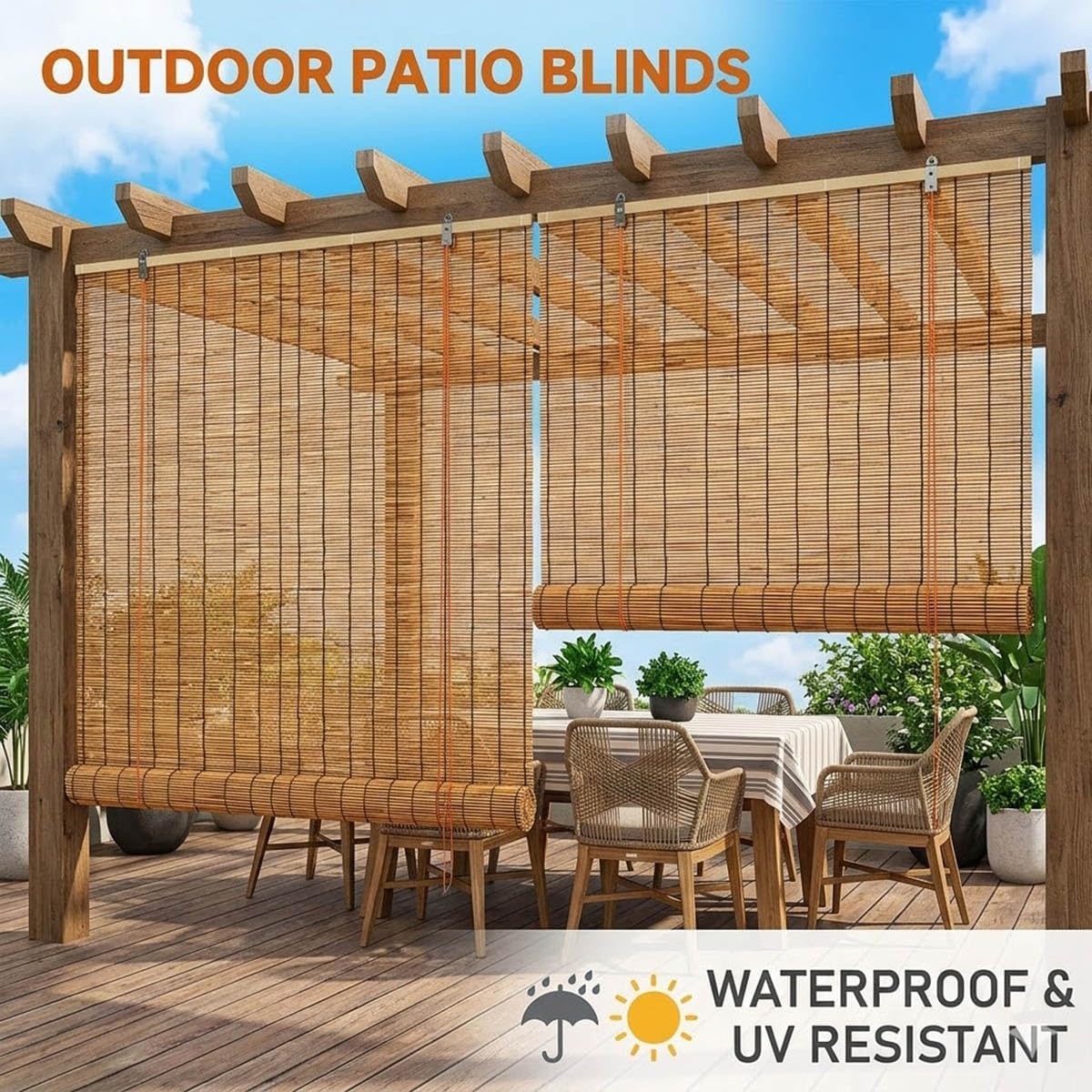 Indoor Roller Shade, Bamboo Cordless Roll up Shade for Window 20'' 24'' 26'' 28'' 34'' 36'' 38'' 48'' W 60" 72" 84" H Bamboo Light Filtering Window Blinds for Home Patio Porch Privacy(Size:28"W x 64"H