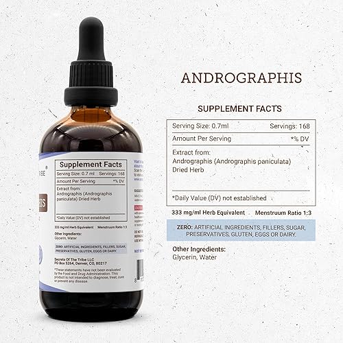 Miniatura 4 de Secrets of the Tribe Andrographis Tintura Extracto sin alcohol, Andrographis Fah talai jone, Chuan Xin Lian, Andrographis Paniculata Salud del