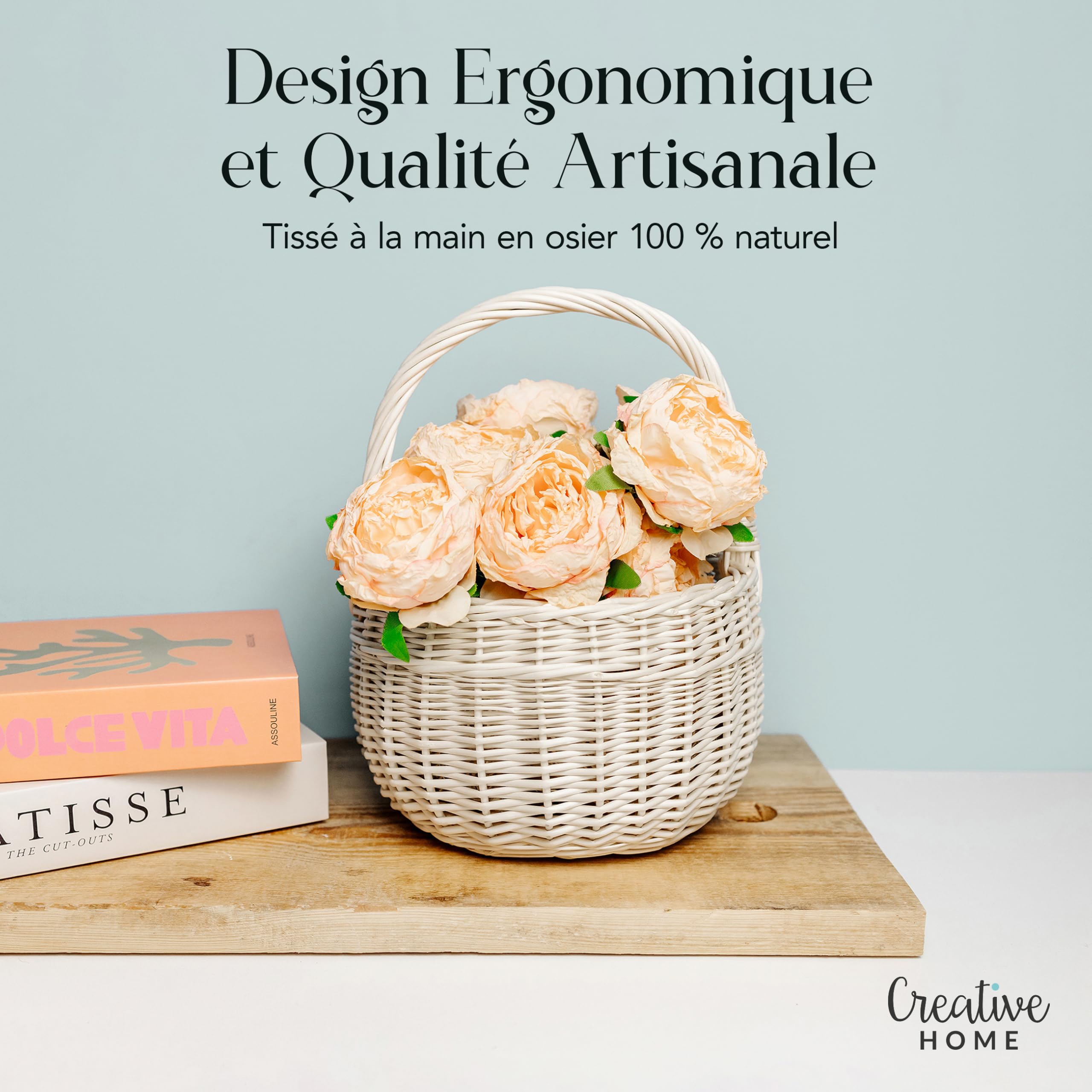 Panier De Pâques En Osier Blanc Creative Home 22x22x26cm - Panier Cadeau Tissé Main Avec Anse, Multifonctionnel