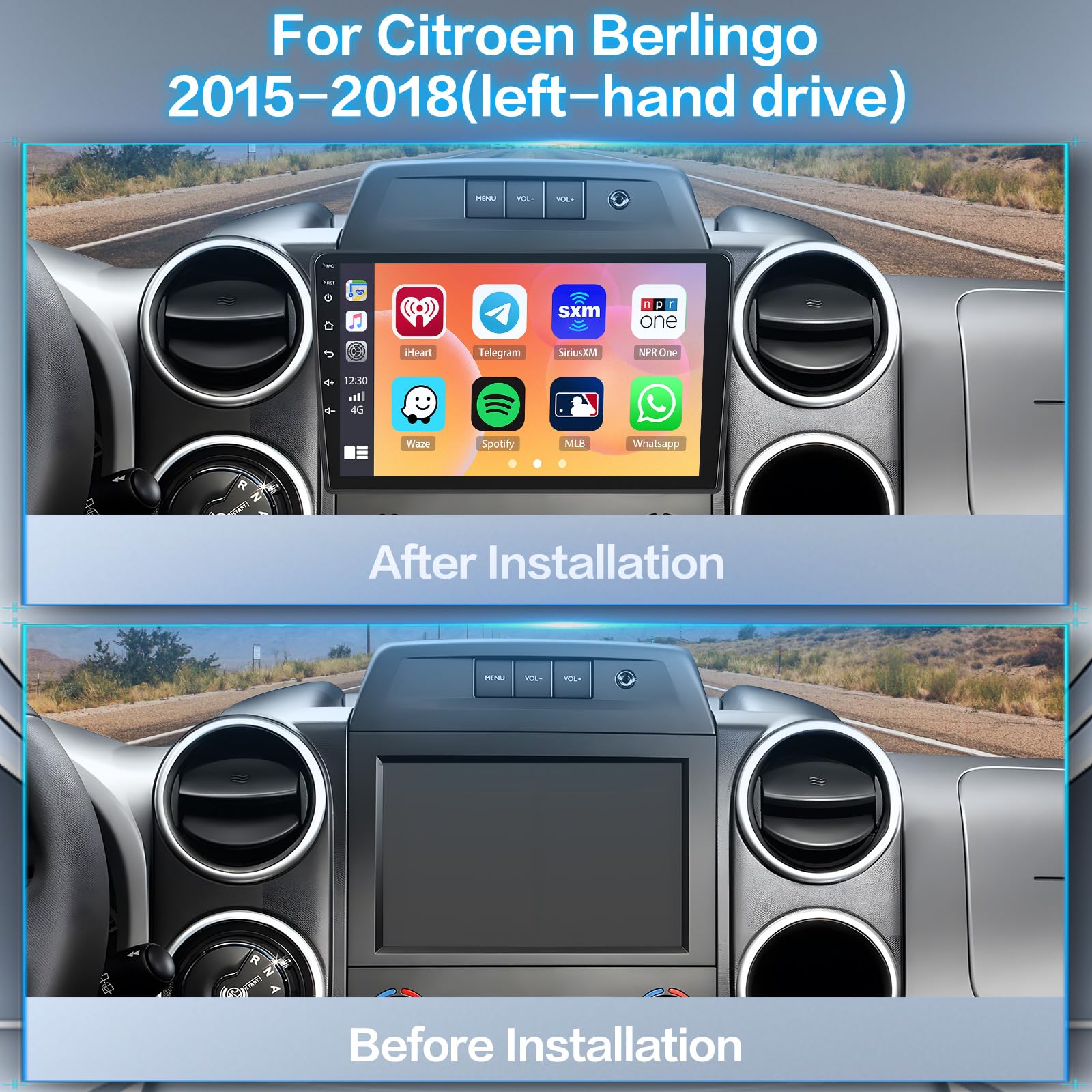 Inefala Radio Coche para Citroen Berlingo B9 2008-2018, 2G+64G Android 15, Wireless Carplay Android Auto, 9" Pantalla Autoradio Bluetooth 2 DIN con GPS WiFi FM/RDS SWC USB Cámara de Marcha Atrás Mic