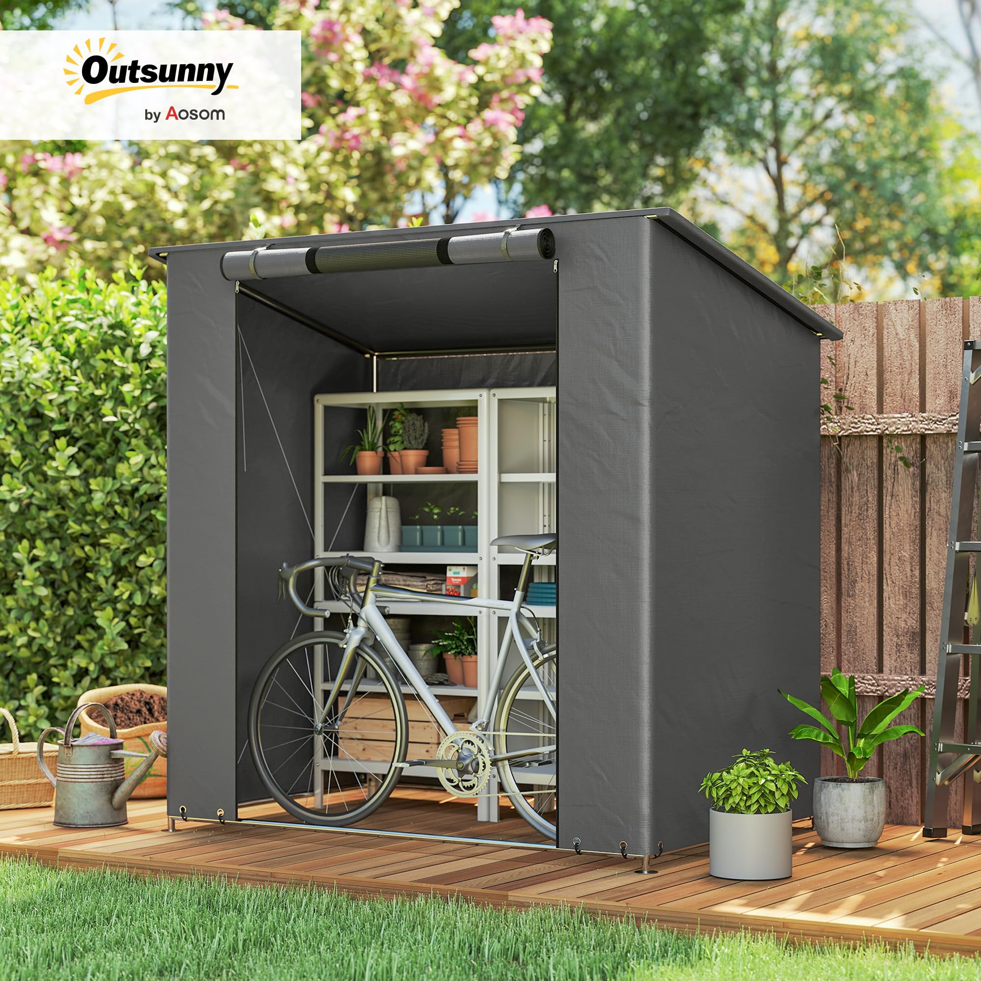 Outsunny Tenda da Garage Impermeabile 1,9x1,2 m con Tetto a Falda Unica, Porta con Cerniera Avvolgibile, Finestra con Telaio Metallico Rinforzato, Resistente ai Raggi UV