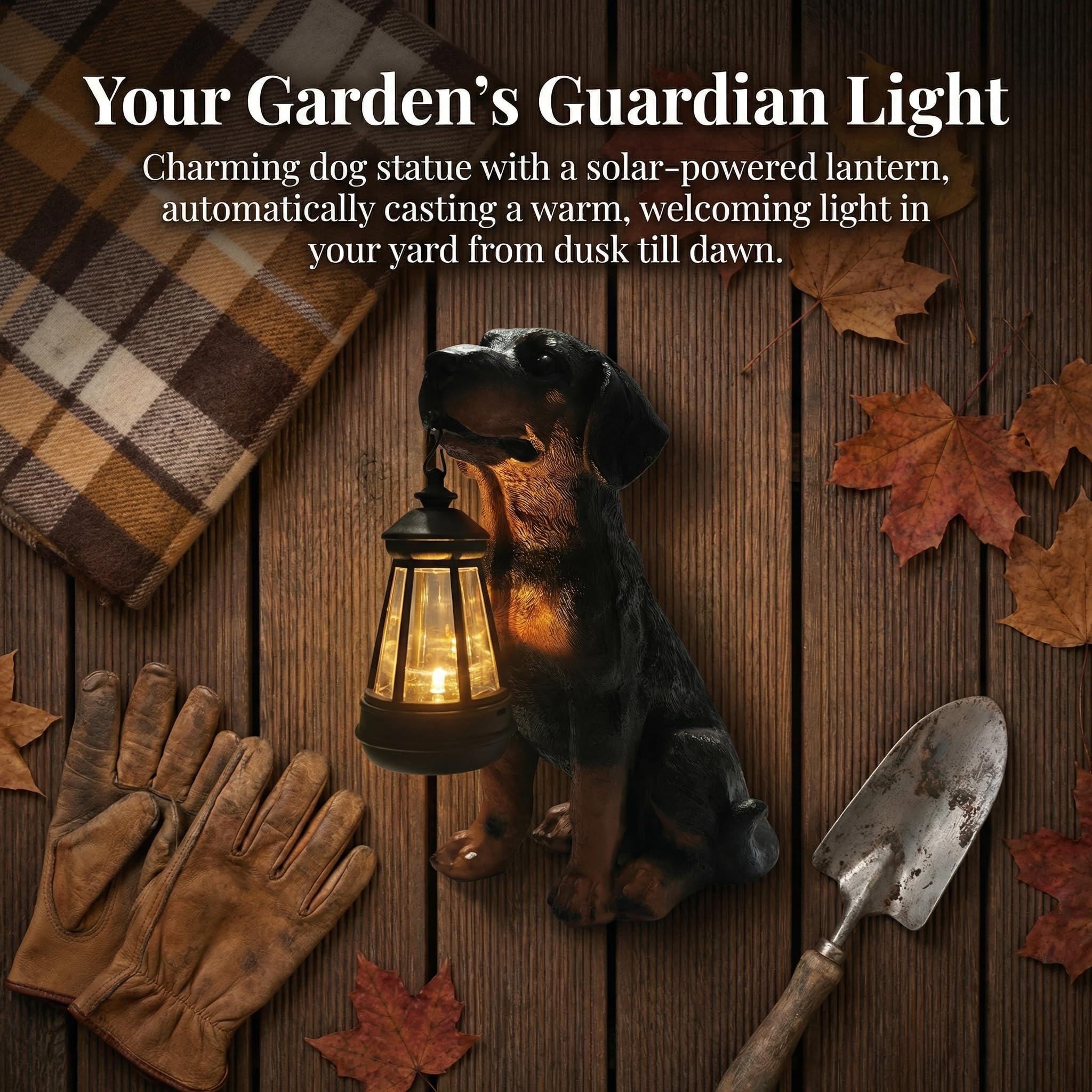 Statua a forma di cane con lanterna solare, statua per esterni, decorazione per la casa per giardino, cortile, portico, patio, 26 cm, decorazione per cuccioli, luci, regalo per compleanno, San