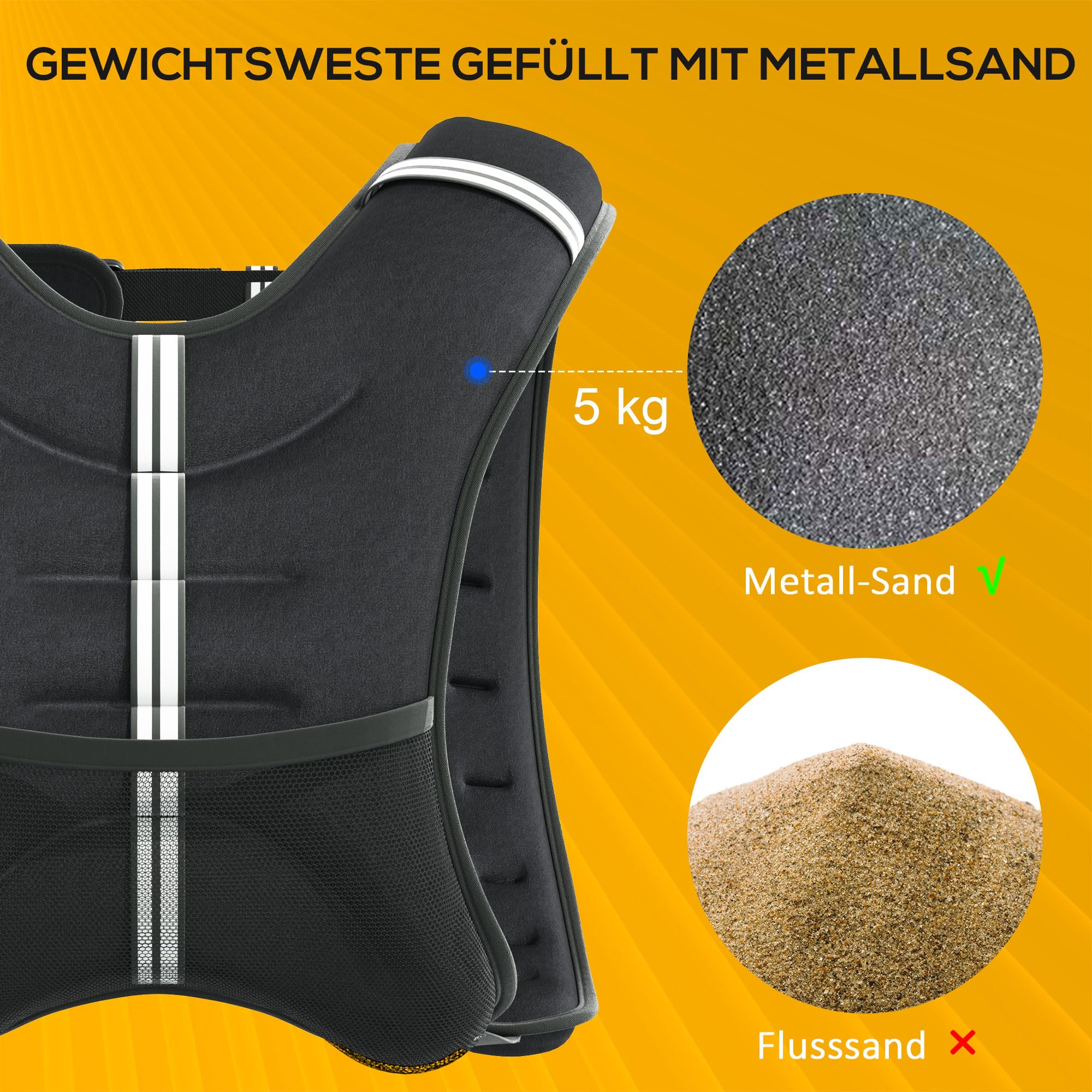 HOMCOM Gewichtsweste Weight Vest verstellbar für Gewicht Tranning Krafttrainning Mann/Frau Oxford-Gewebe Metallsand Schwarz 40 x 35 cm