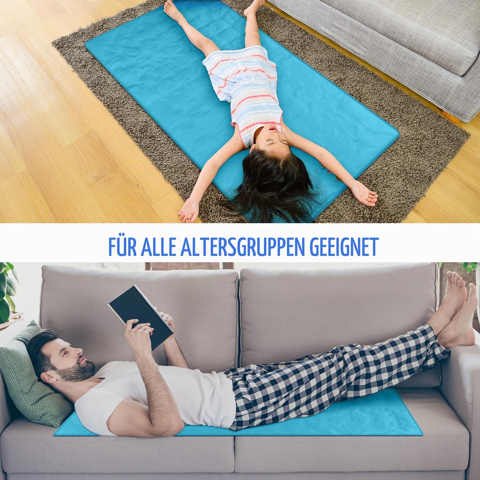Drydiet Kühlmatte für Schlaf, kühlende Matratzenauflage, Gel für Bett, lindert Schmerzen, sommerliche Hitzewallungen, Erwachsene, Haustiere, kein Wasser oder Strom erforderlich (Hellblau, 152,4 x 50,8