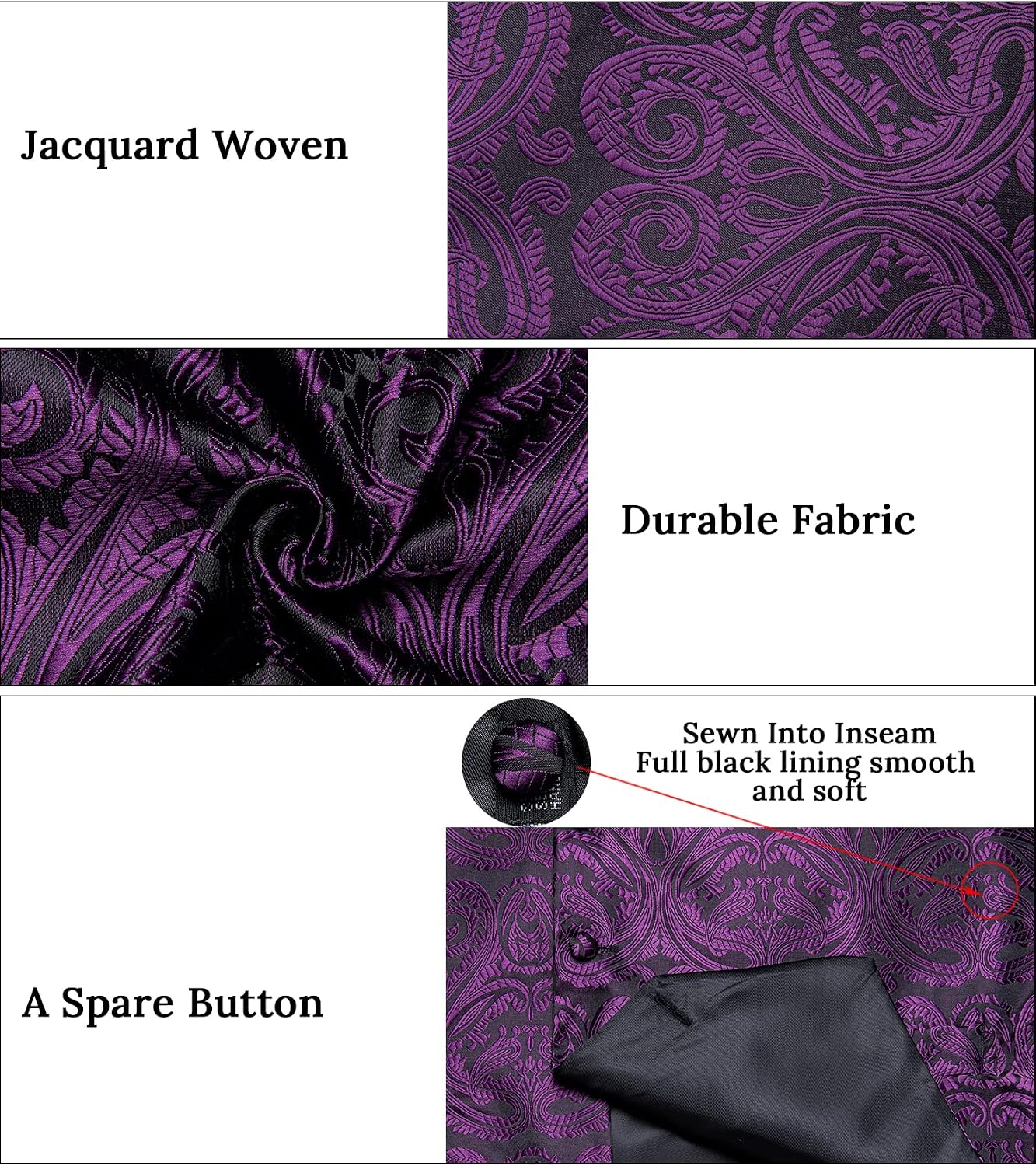 DiBanGu Men's Silk Paisley Vest and Necktie Set 6PCS Pre-tied Bow Tie Formal Waistcoat for Wedding Party