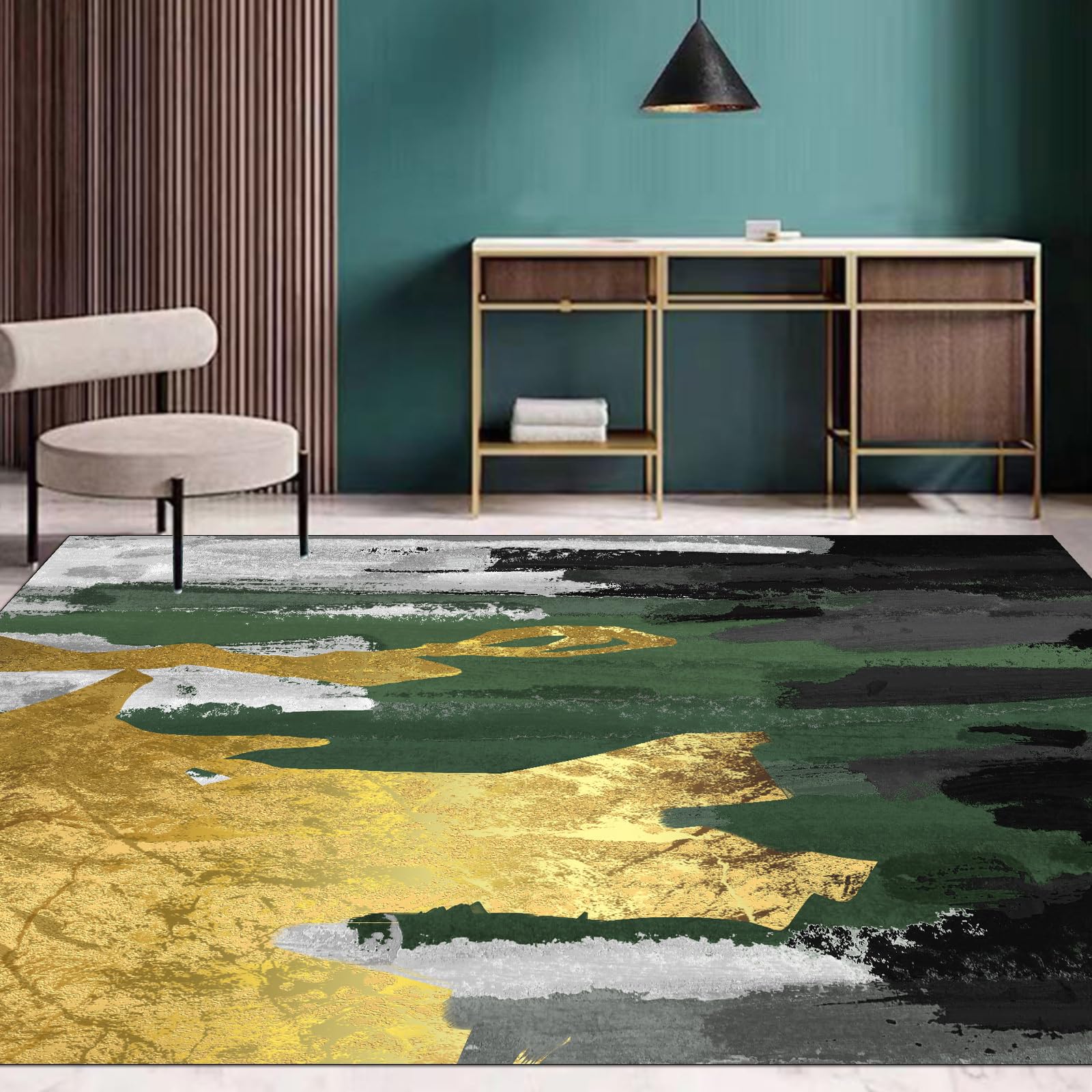 Tapis grand salon 160x230 cm vert abstrait rétro pour chambre