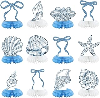 12 Pcs Blue Bow Starfish Seashell Honeycomb Centerpieces, Coastal Christ...