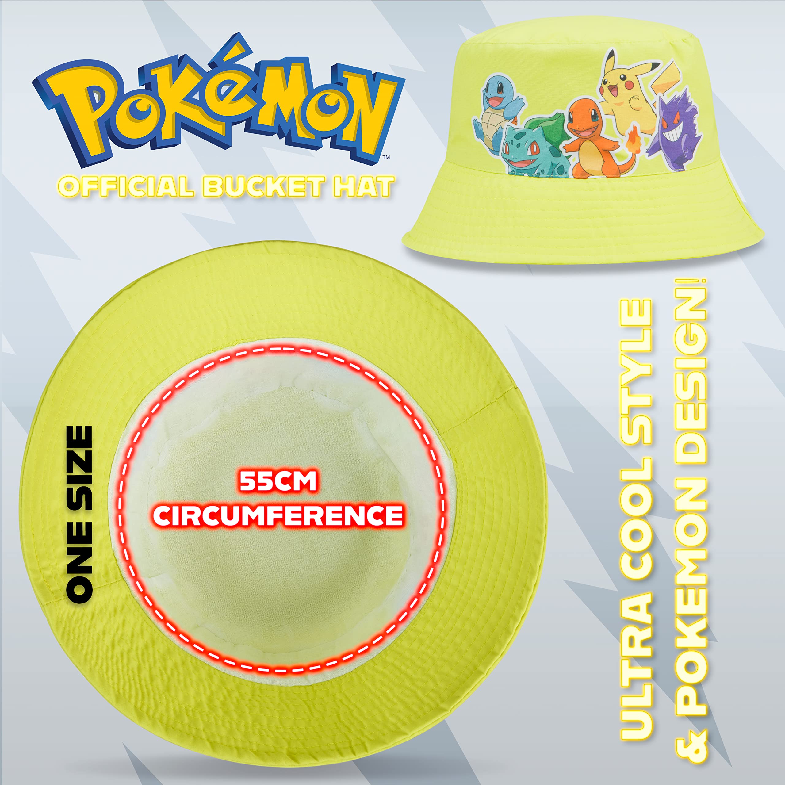 Pokémon Gorras Beisbol Snapback, Gorro Pescador Niño, Sombrero Playa, Bucket Hat, Gorros de Pescador para Niños Pikachu Merchandising Oficial