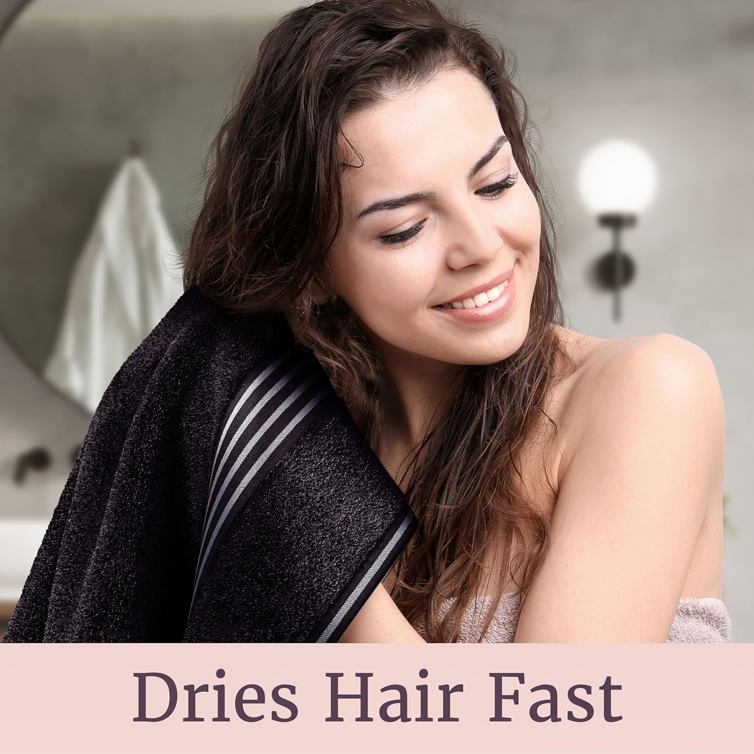 Lavish Home 8PC Bathroom Towels Set - 575GSM 100% Cotton Bathroom Essentials with 2 Bath Towels, 2 Hand Cloths, 2 Wash Cloths, and 2 Fingertip Fabric for Shower, Gym, Dorm and Spa (Black)