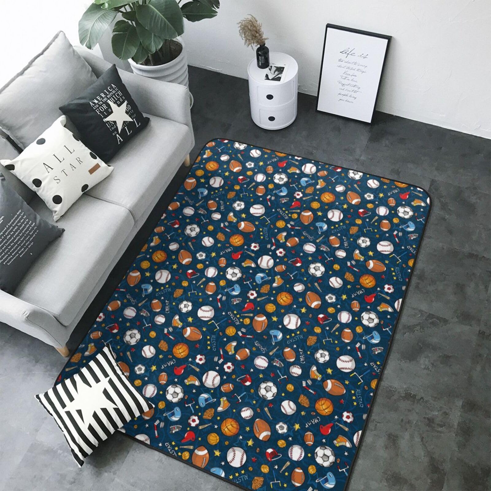 Tapis de salon lavable et antidérapant motif sport grand format pour chambre