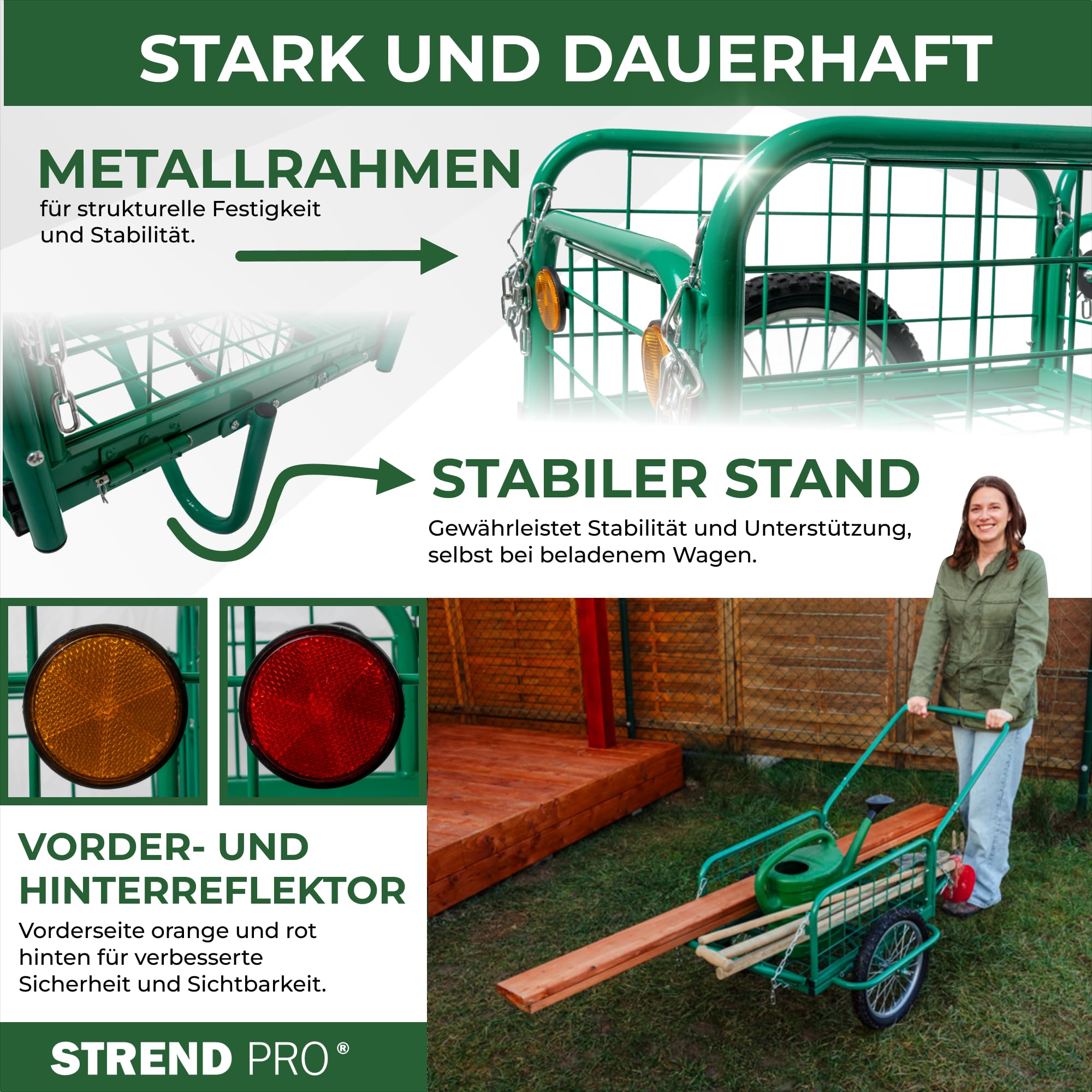 STREND PRO Bollerwagen | Handwagen | Metall | klappbare Seiten | bis 100KG | Große Räder, Metallkonstruktion | Transportwagen für Garten & Transport | Holzhandwagend, Gartenwagen | Victor