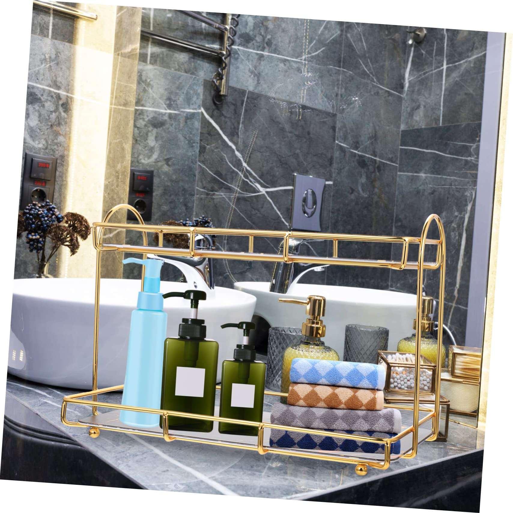 Didiseaon Organizzatore per Cosmetici da Bagno Angolare, Scaffale a 2 Livelli in Ferro Nero, Salvaspazio, Grande Capacità per Lavabo e Piano D’appoggio