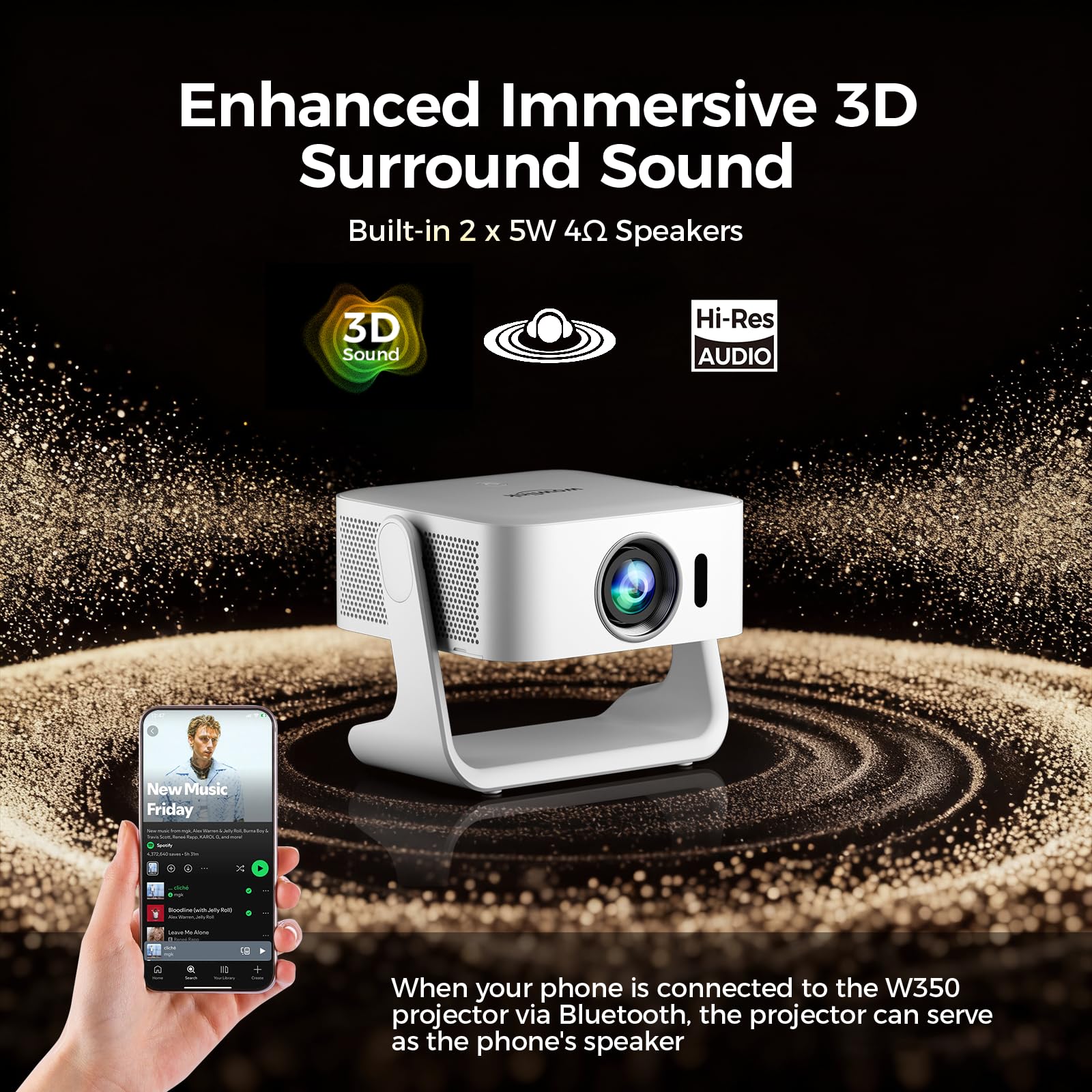 [Smart TV OS & HDR10+ & 3D Sound] 4K Vidéoprojecteur avec WiFi 6 et Bluetooth 5.4, Built-in Smart OS & Apps & Dual Speakers, 1080P Native Auto Focus & Keystone, Home Movie Projecteur - Blanc