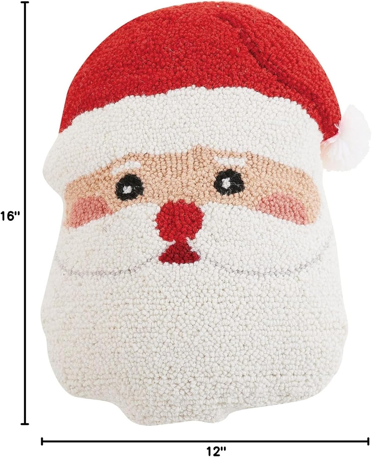 Peking Handicraft Shaped Santa Face Christmas Polyfill Hook Throw Pillow, 16-inch Square, Wool and Poly Velvet, Holiday Seasonal Decoration