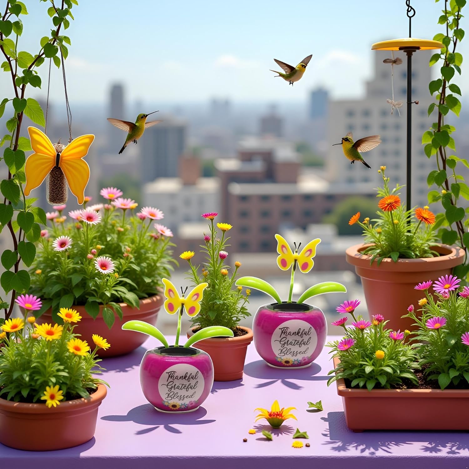 2Pcs Purple Solar Power Flip Flap Flower Insect for Car Decoration Swing Dancing Flower Eco-Friendly Bobblehead Solar Dancing Flowers in Colorful Pots Car Solar Flower, Learning and Education