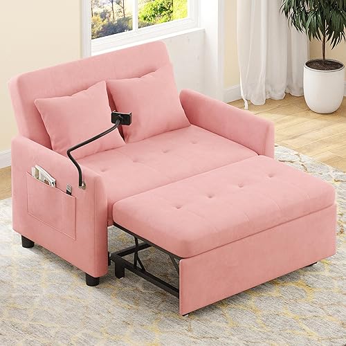 Miniatura 4 de Sofá cama convertible 3 en 1, sofá cama plegable pequeño, futón tamaño matrimonial, sofá biplaza de terciopelo de 46 pulgadas con almohada y soporte