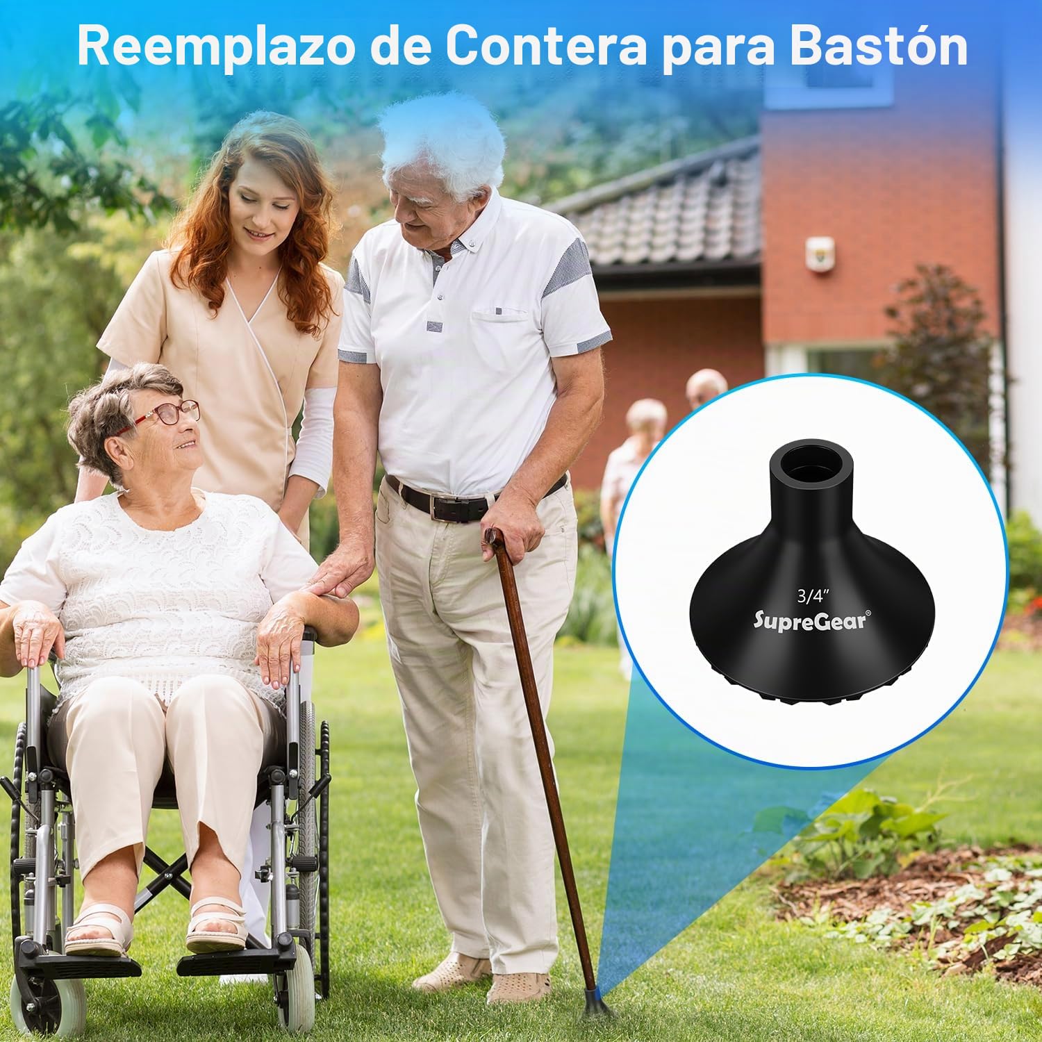 Conteras de Goma para Bastones (Paquete de 2), Punta de Goma Todo Terreno de 19 mm para Bastón y Muleta, Almohadilla de Repuesto Gruesa y Resistente para Bastones de Caminata, Bastones Plegables