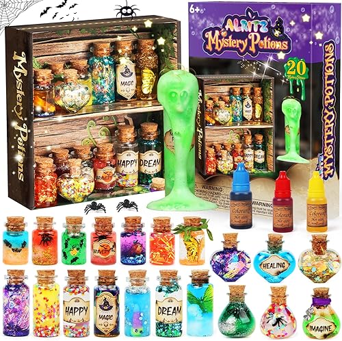 Alritz Kit de pociones misteriosas para niños, 20 botellas de poción de bruja de mezcla mágica, decoraciones para el día de la madre, mesa de