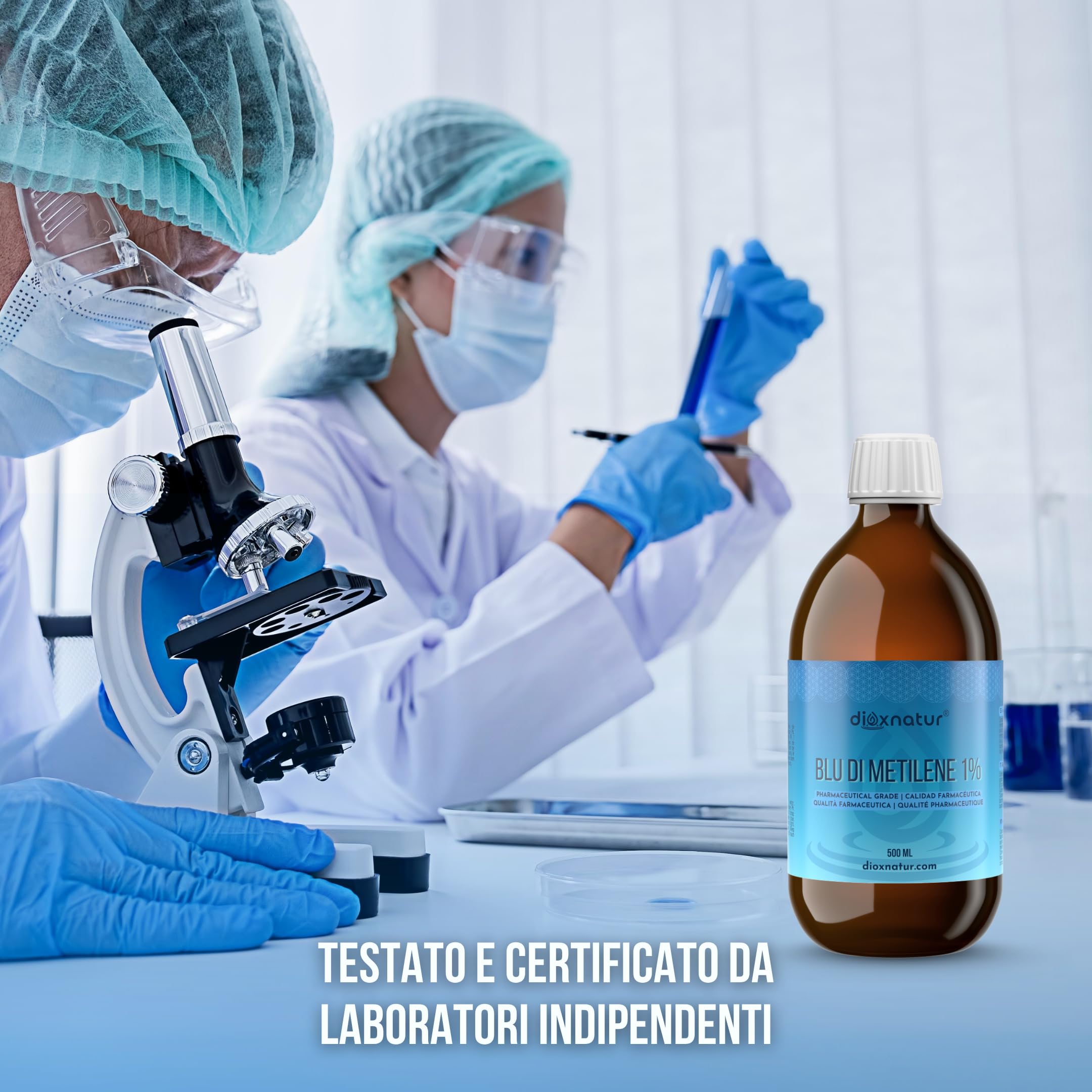 Blu di Metilene Soluzione 1% USP Qualità Farmaceutica 500 ml con Pipetta Marca Spagnola