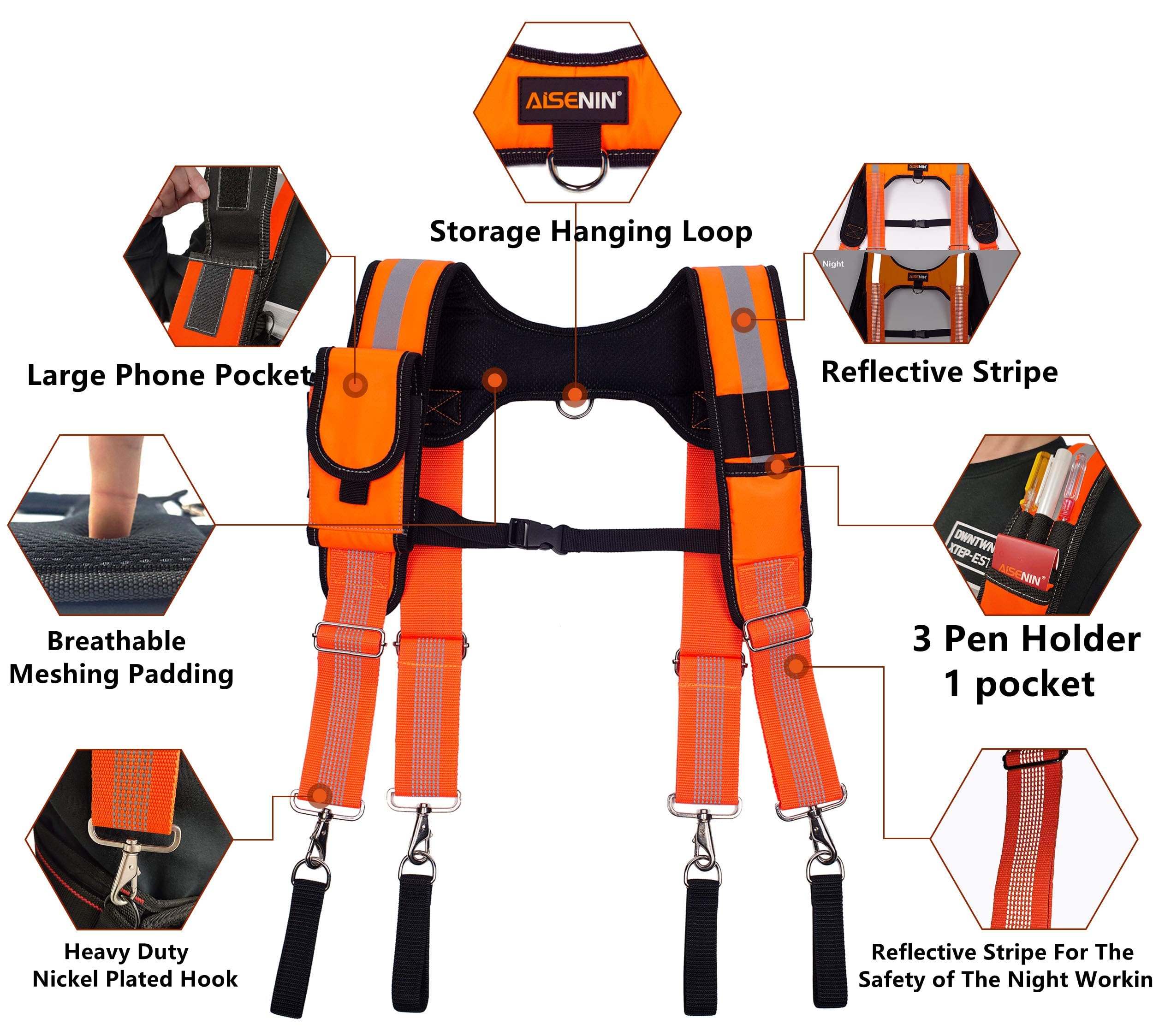 Dr.TOUGH Bretelles réfléchissantes de sécurité pour travaux de construction avec support de téléphone (orange), orange, taille unique