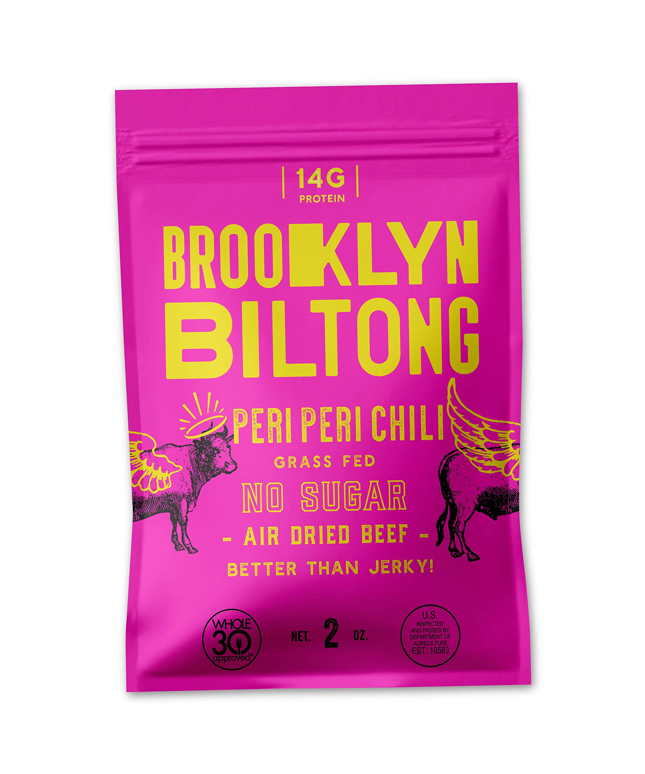 Brooklyn BiltongAir Dried Grass Fed Beef Snack, South African Beef Jerky - Whole30 Approved, Paleo, Keto, Gluten Free, Sugar Free, Made in USA - 2 oz (Steakhouse)