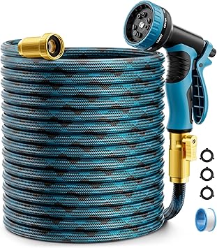 Garden Hose, Non-Expandable Water Hose 100ft, Flexible, Kink & Leak Proof Water Pipe with 10-Function Spray Nozzle, Lightweight Outdoor Hose for Yard, Lawn, Car Wash, RV and Home Use