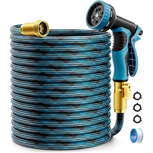 Garden Hose, Non-Expandable Water Hose 100ft, Flexible, Kink & Leak Proof Water Pipe with 10-Function Spray Nozzle, Lightweight Outdoor Hose for Yard, Lawn, Car Wash, RV and Home Use