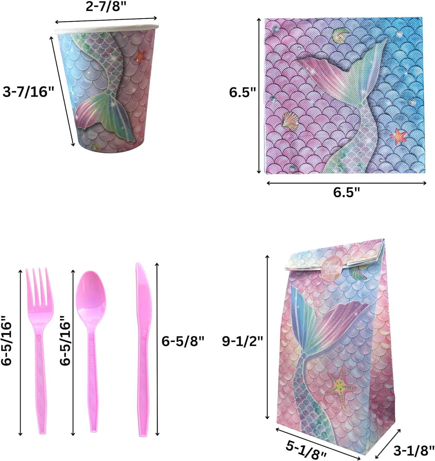 200+ PCS Mermaid Birthday Party Supplies,Mermaid Tablecloth Banner Disposable Paper Plates and Napkins Dinner Tableware Cups Knives for Mermaid Kids Under the Sea Birthday Party Decorations, Serves 20