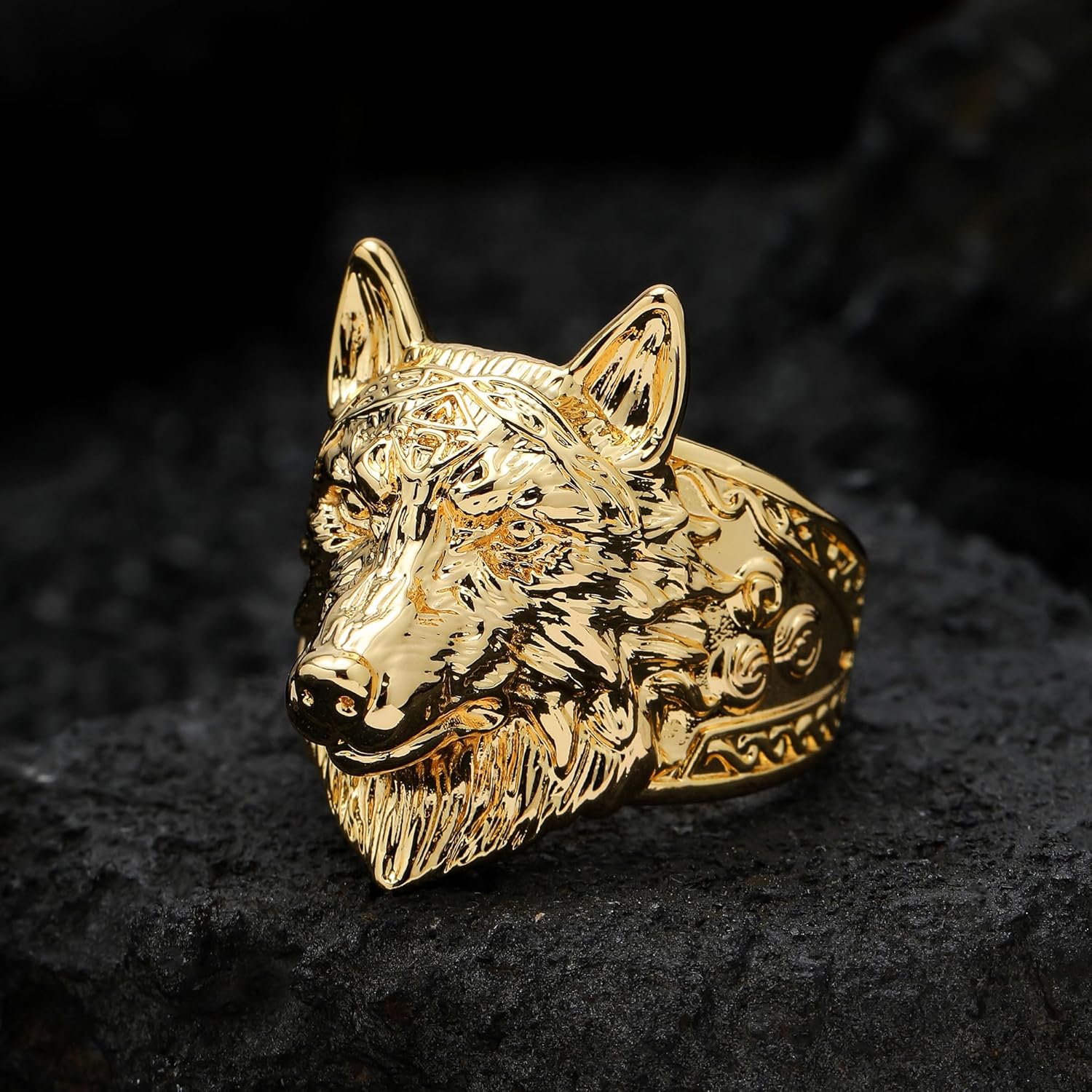 Viking Wolf Head Ring - Copper 18K Gold - Plated - Image 2