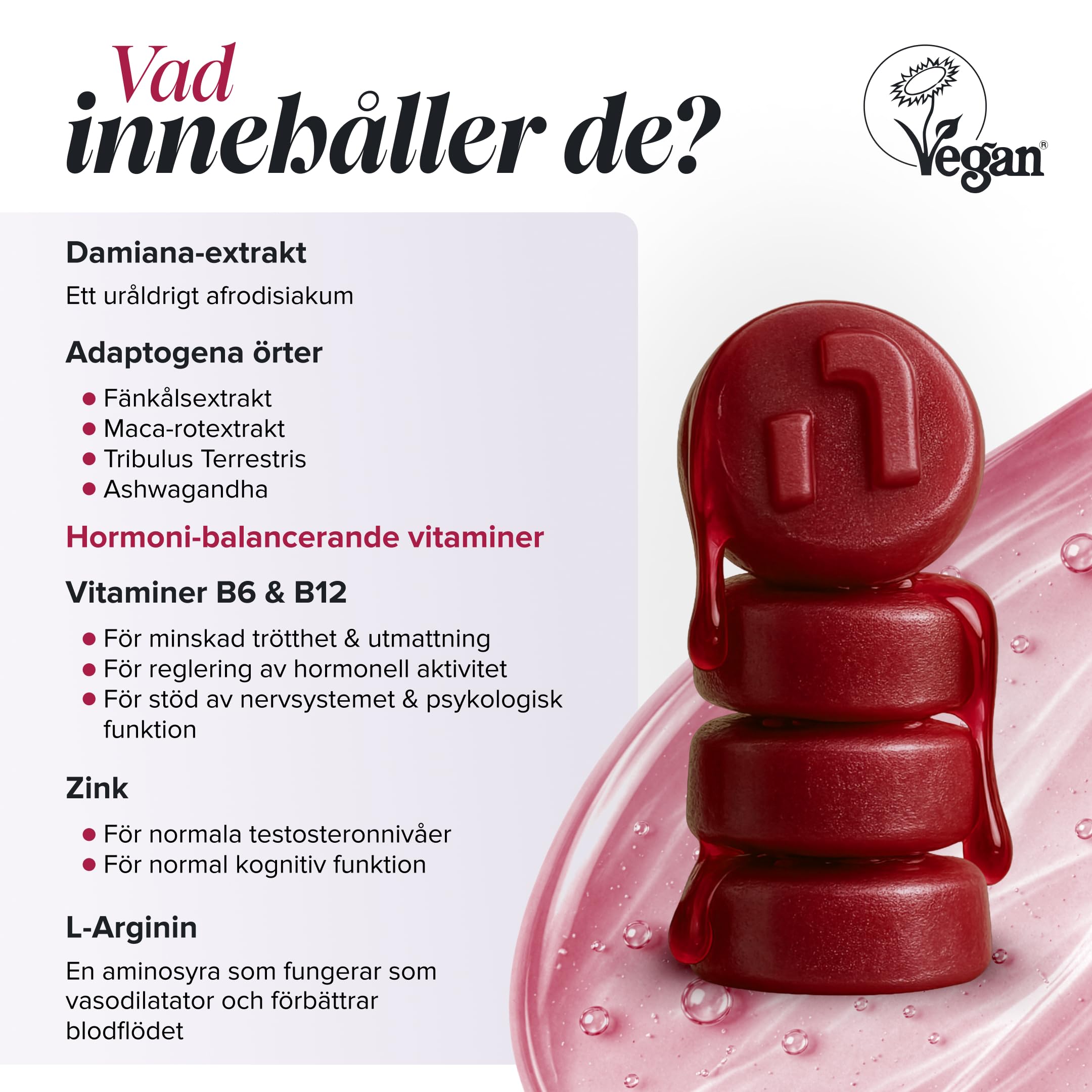 Libido Gominolas - Maca, Ashwagandha, L-Arginina, Tribulus Terrestris y Vitamina B6 - Libido para Mujer - Sin Gluten y Vegano - 60 Gominolas para Potencia y Energía - Turn Me On Gummies - Novomins