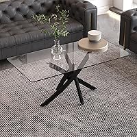 Goldfan 40'' Modern Rectangular Glass Coffee Table with Black Cross Metal Legs - Tempered Glass Top for Living Room
