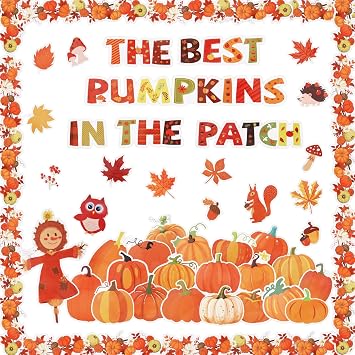 Fall Pumpkin Patch Bulletin Board Decoration - Back to School Decor with Autumn Maple Leaves Pumpkins for Classroom Chalkboard School Bulletin Board Teacher Supplies