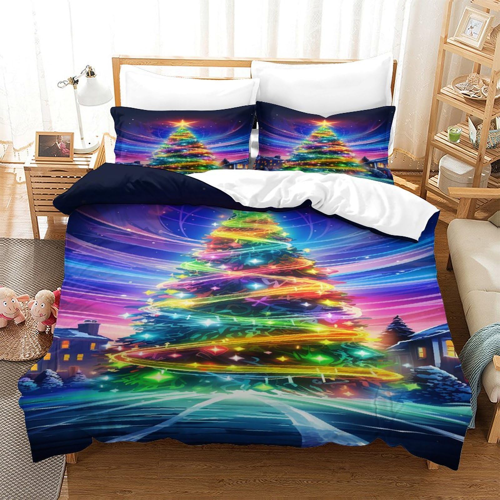 GPARSDDIO Christmas Tree Duvet Cover 3 PCS Hotel Quality Quilt Cover Bedding Sets Bed Covers with Pillowcases with Zipper Closure Ultra Soft Anti Allergic Microfiber Single（140x200cm）