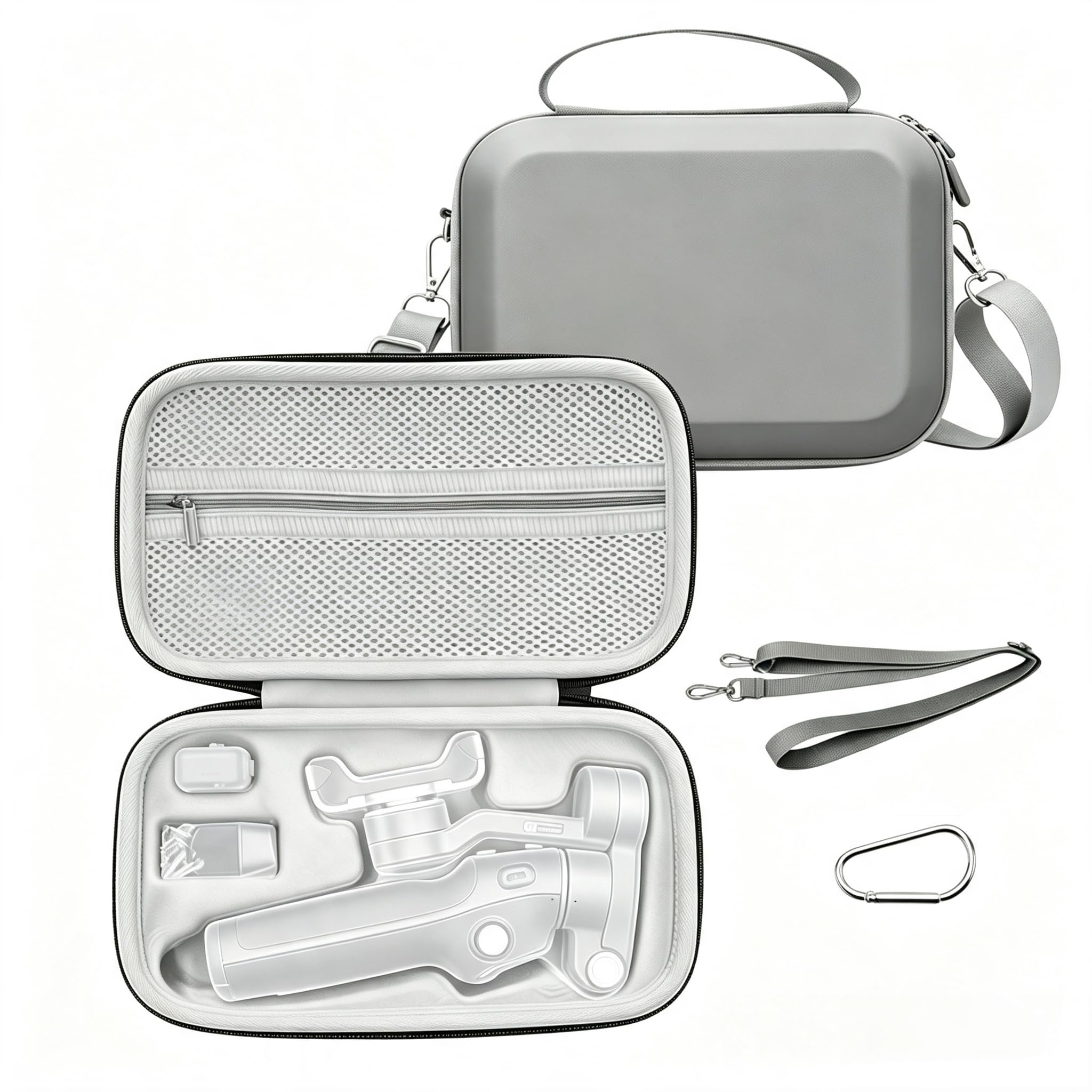 Osmo Mobile 7P Case,PU Leather Portable Storage OM 7P / OM 8 Case Shoulder Bag for DJI Osmo 8/7 Smartphone Gimbal Stabilizer Accessories (Grey)-image-17