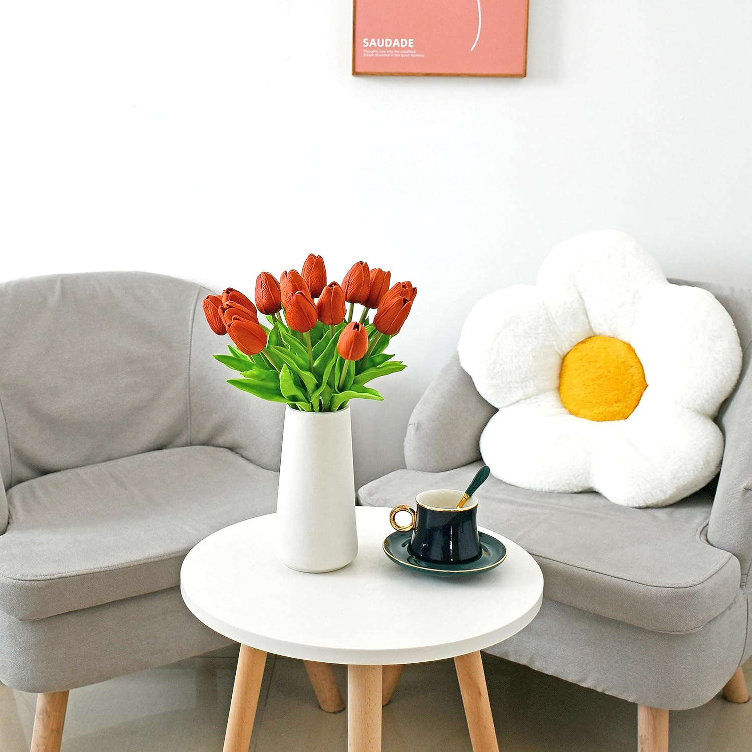 Mandy's Artificial Tulips 20 Stems Dark Orange PU Faux Flowers for Valentine's Day and Easter Decorations Wedding Home Decor 13.5 Inch - Image 8