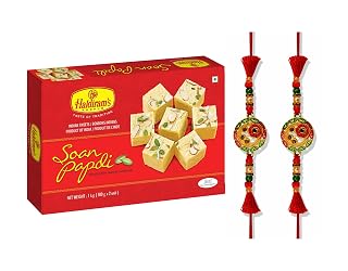 Haldiram's Nagpur Soan Papdi 1Kg with 2 Rakhis | Rakhi Sweet Gift Combo for Bhaiya and Bhabhi