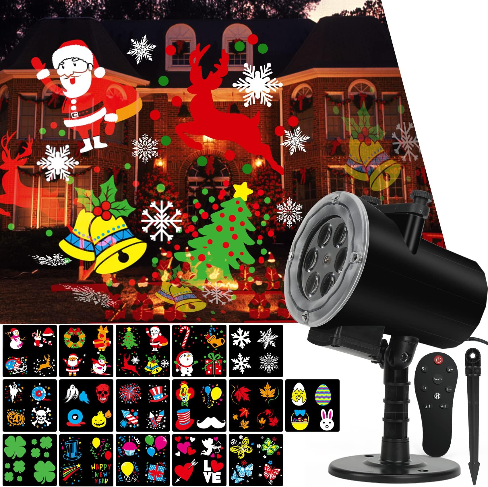 Christmas Halloween Projector Lights Outdoor,Holiday Projector Light with Remote Control,Timer,16 HD Slides,LED Waterproof Landscape Light for Holiday, Party,Wedding,Christmas,Patio and Yard
