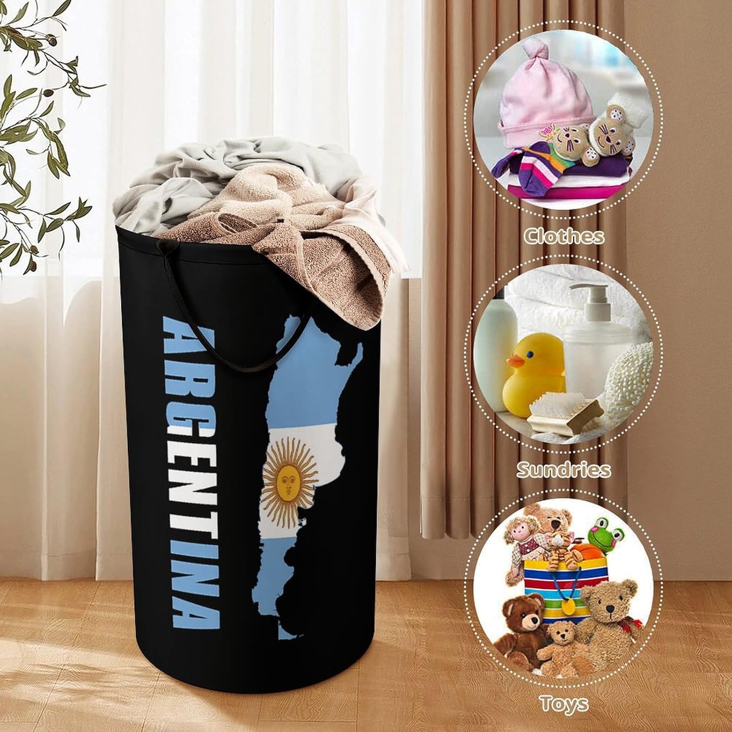 Argentina Flag Large Laundry Basket Laundry Hamper Bag Washing Bin Clothes Bag Collapsible Tall With Handles Travel Bathroom College