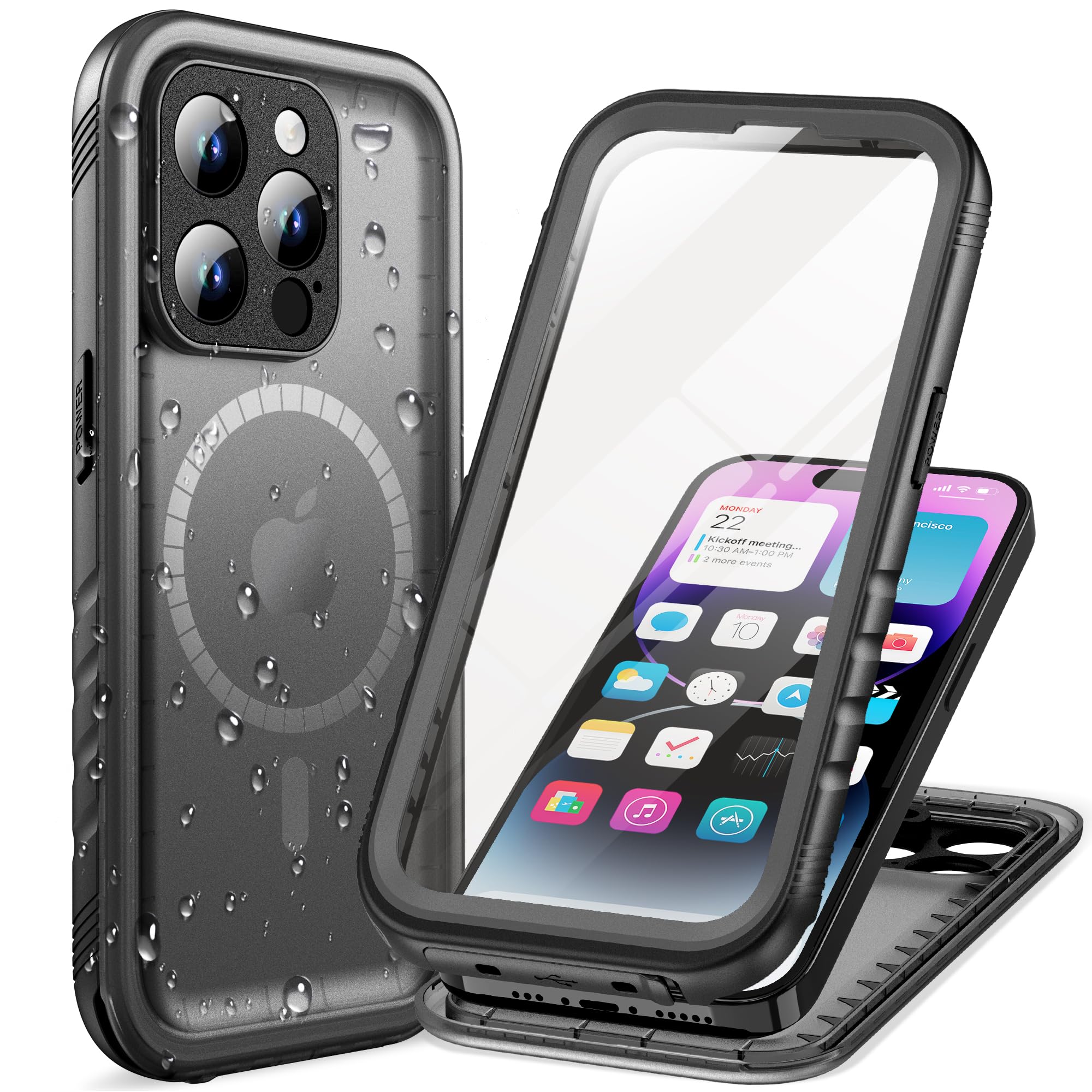 Cozycase Cover TOP Antiurto IP68 Impermeabile Per iPhone 13 Pro Max Per Magsafe Resistente 360 Integrale Subacquea Antipolvere Rugged Custodia Magnetica Waterproof Case Per iPhone 13 Pro Max, Nero/M