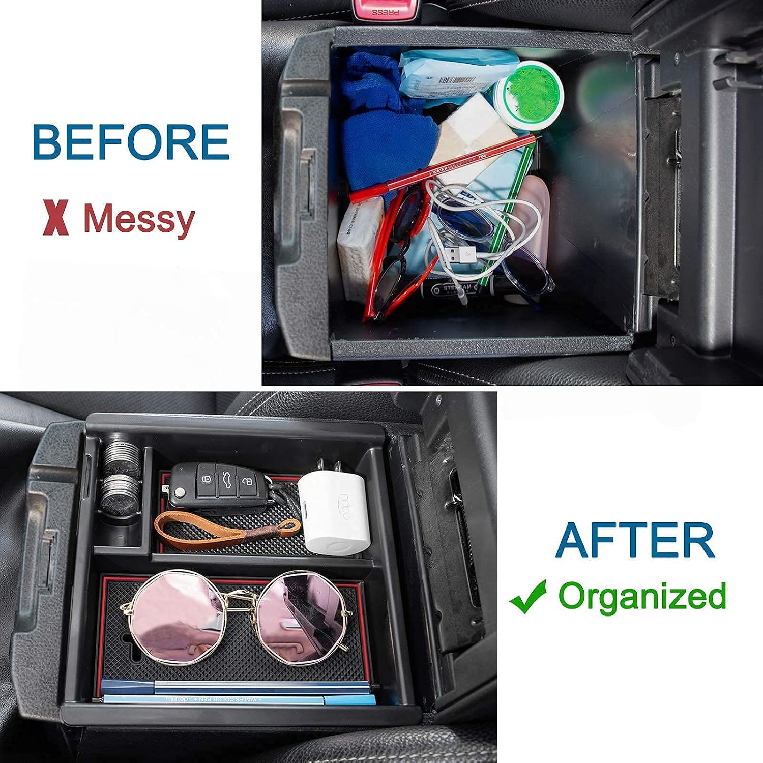 JDMCAR Center Console Tray (Red Trim) and Custom Liner Accessories（18 Pcs, Red Trim） Compatible with Toyota Tacoma 2016-2021 2022 2023