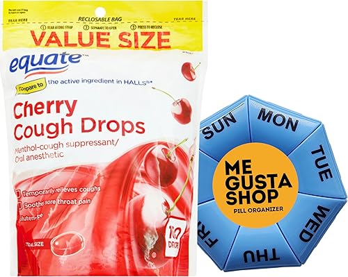 Equate - Gotas para la tos de cereza con mentol, 160 unidades incluye organizador de pastillas