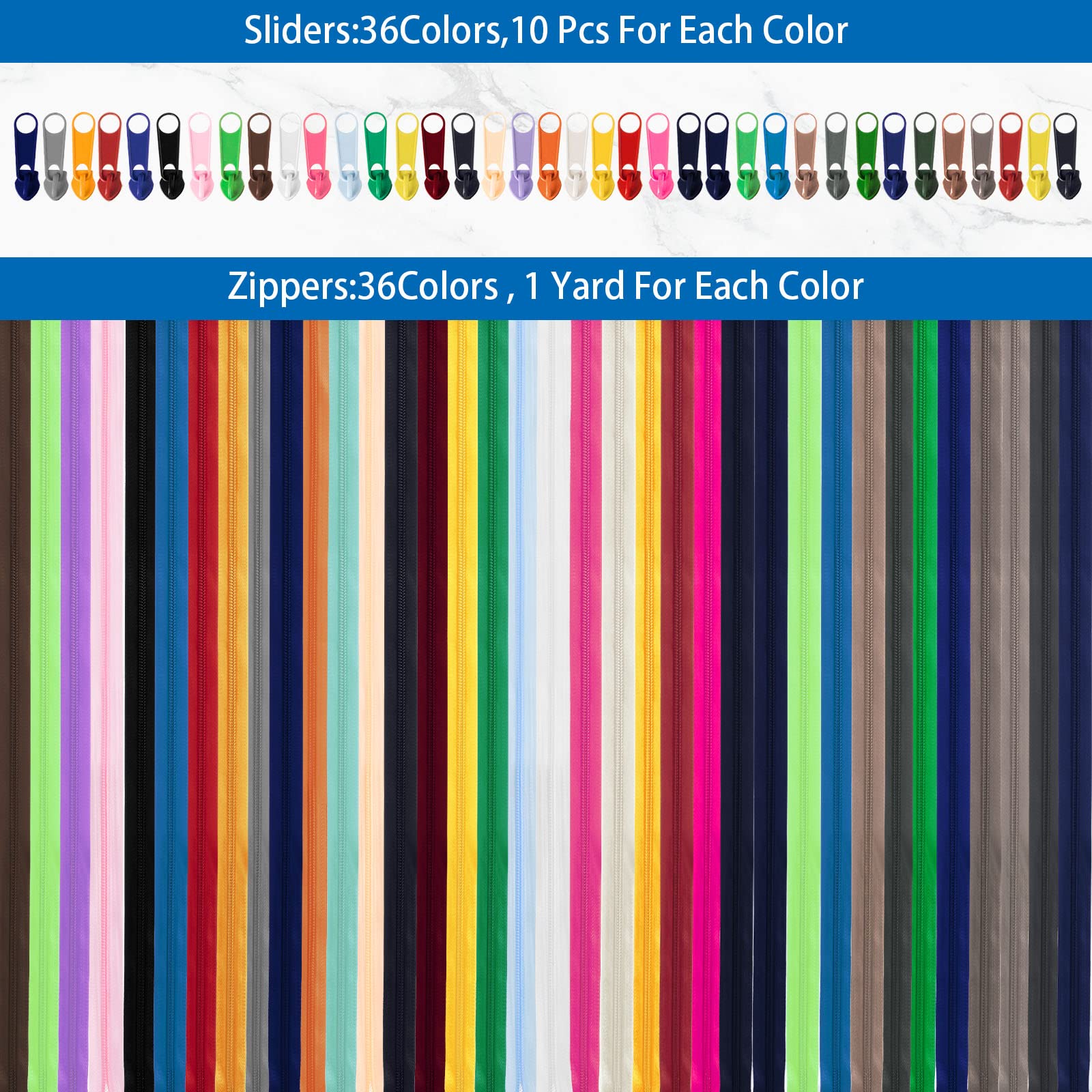 36 Yards Nylon Coil Zipper By The Yard - #5 Sewing Zippers With Sliders, 36 Colors, For DIY Crafts, Tailoring, Repairs