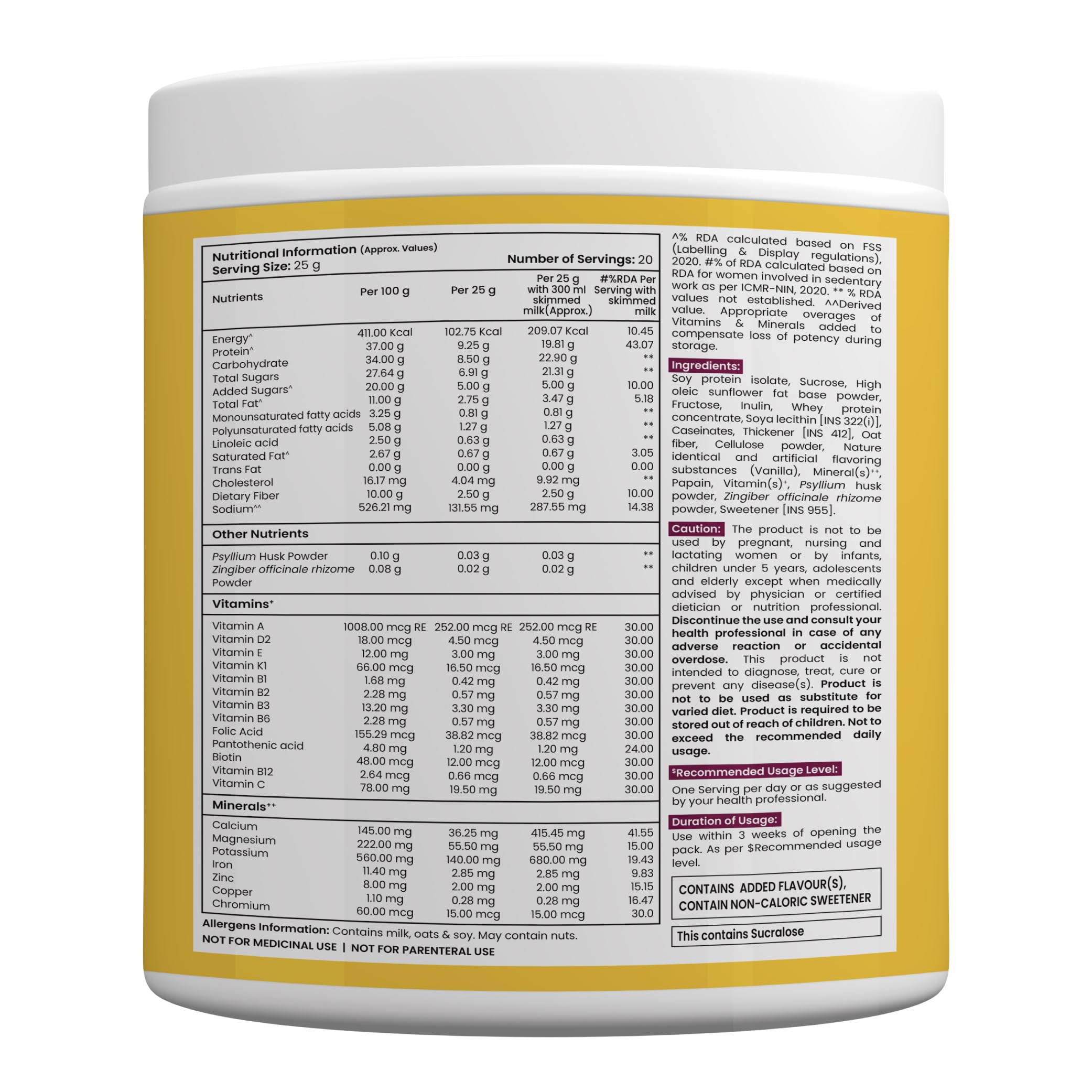 Tata 1mg Meal Replacement Shake – Vanilla |500g| 20g Protein, 20 Vitamins & Minerals, Psyllium Husk | 72% Fewer Calories | Weight Management | — Amazon image 2
