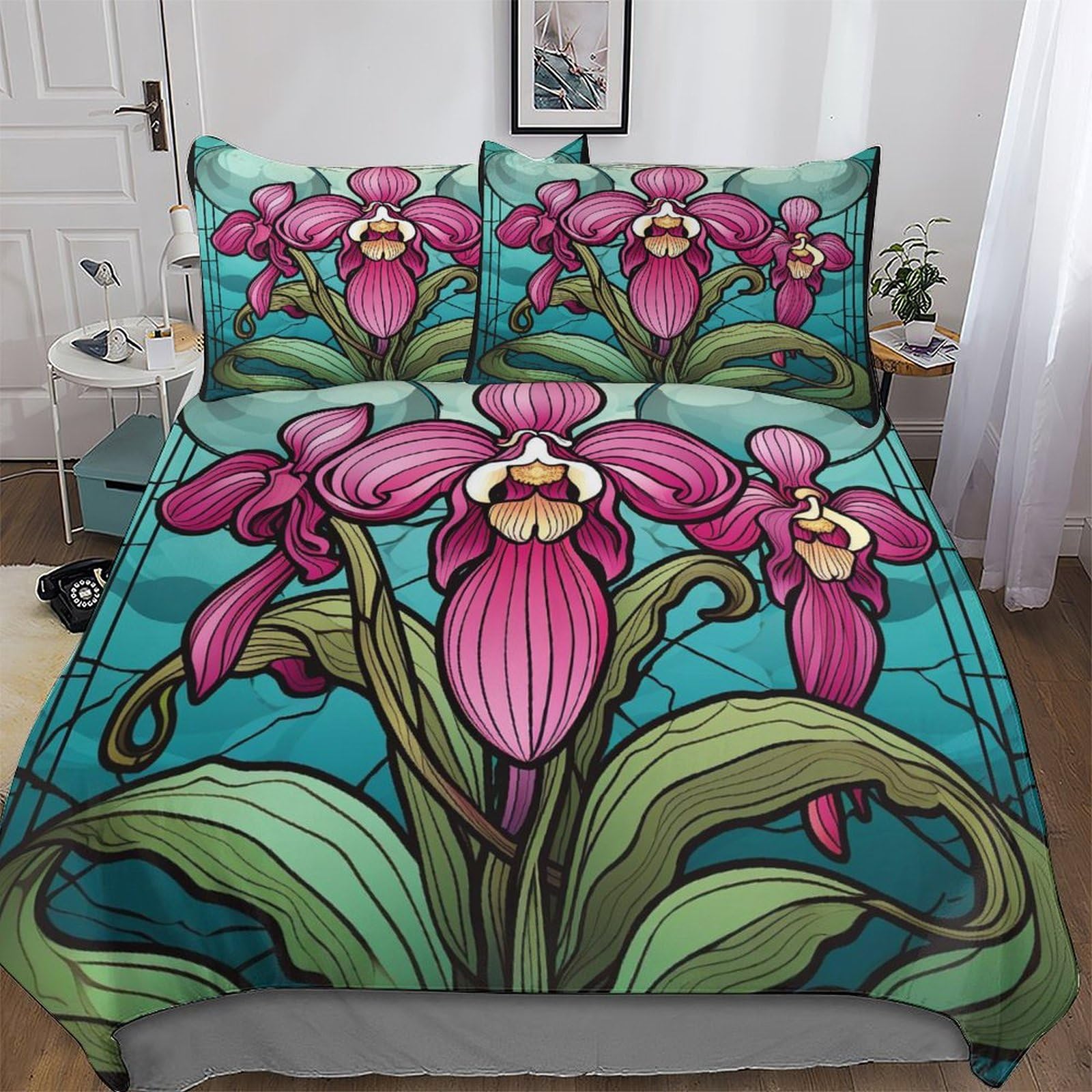 Housse de couette 3D fleur 200x200 cm avec taies d'oreiller pour lit double