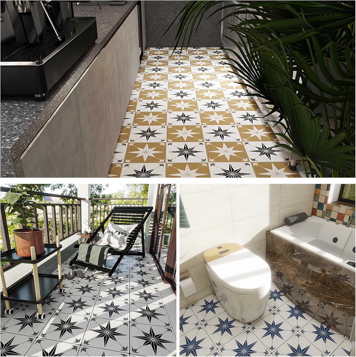 12x12 Inch Floor Stencils Tile Stencil, 4Pcs Furniture Wall Garden Floor Patio Bathroom Painting Floor Decor DIY Reusable