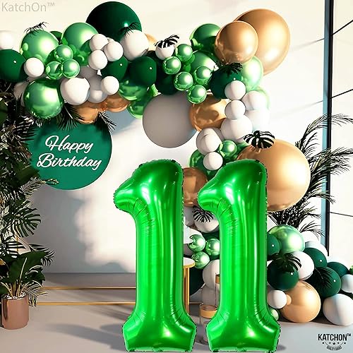 Miniatura 6 de KatchOn, Globo verde oscuro del número 11, gigante de 40 pulgadas, globos verdes del número 11, decoraciones de cumpleaños de 11 para niños, globos