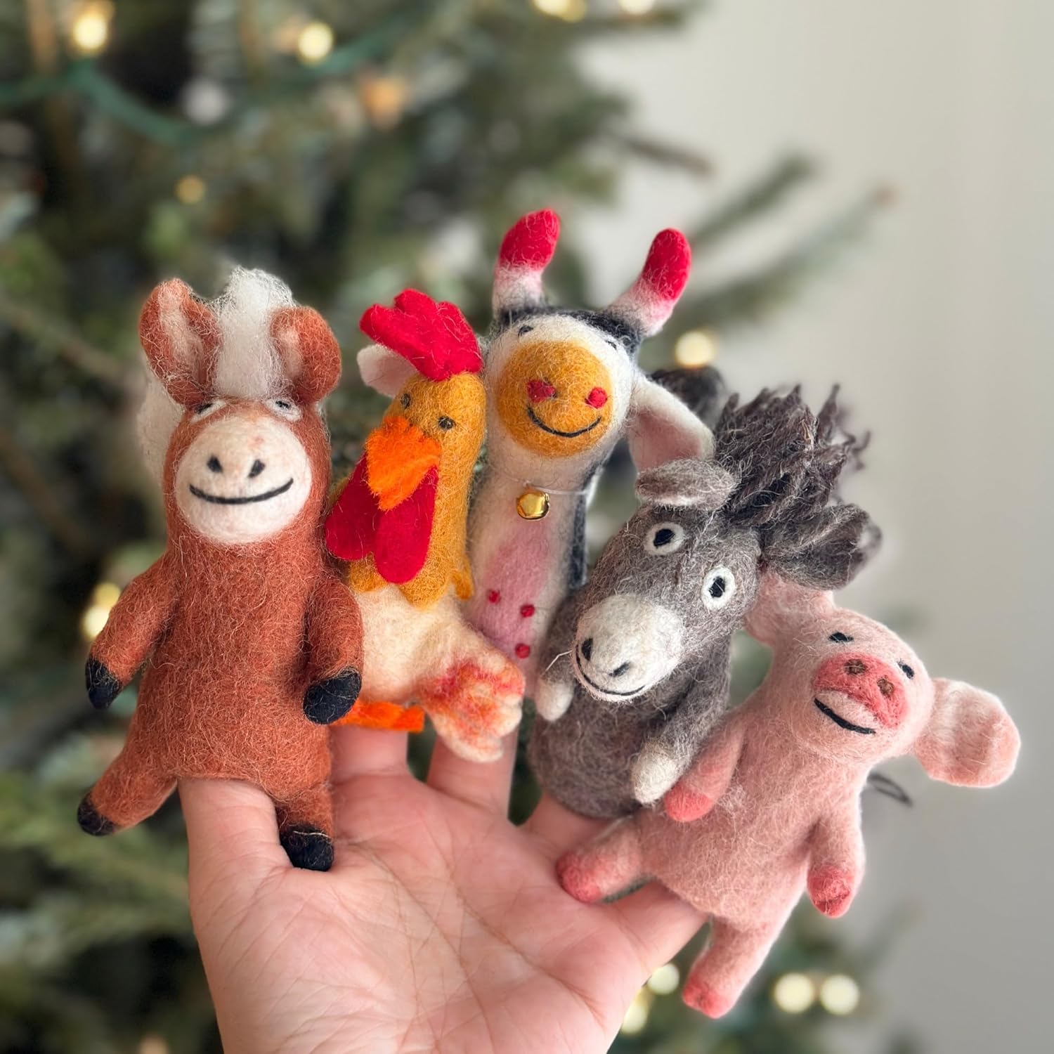 Assorted Handmade Farm Animal Finger Puppet Set (5 PCs), Wool Felt Farm Animal Puppet Set of 5, Fair-Trade Storytelling Educational Toy for Kids, Eco-Friendly Unique Gift for Children